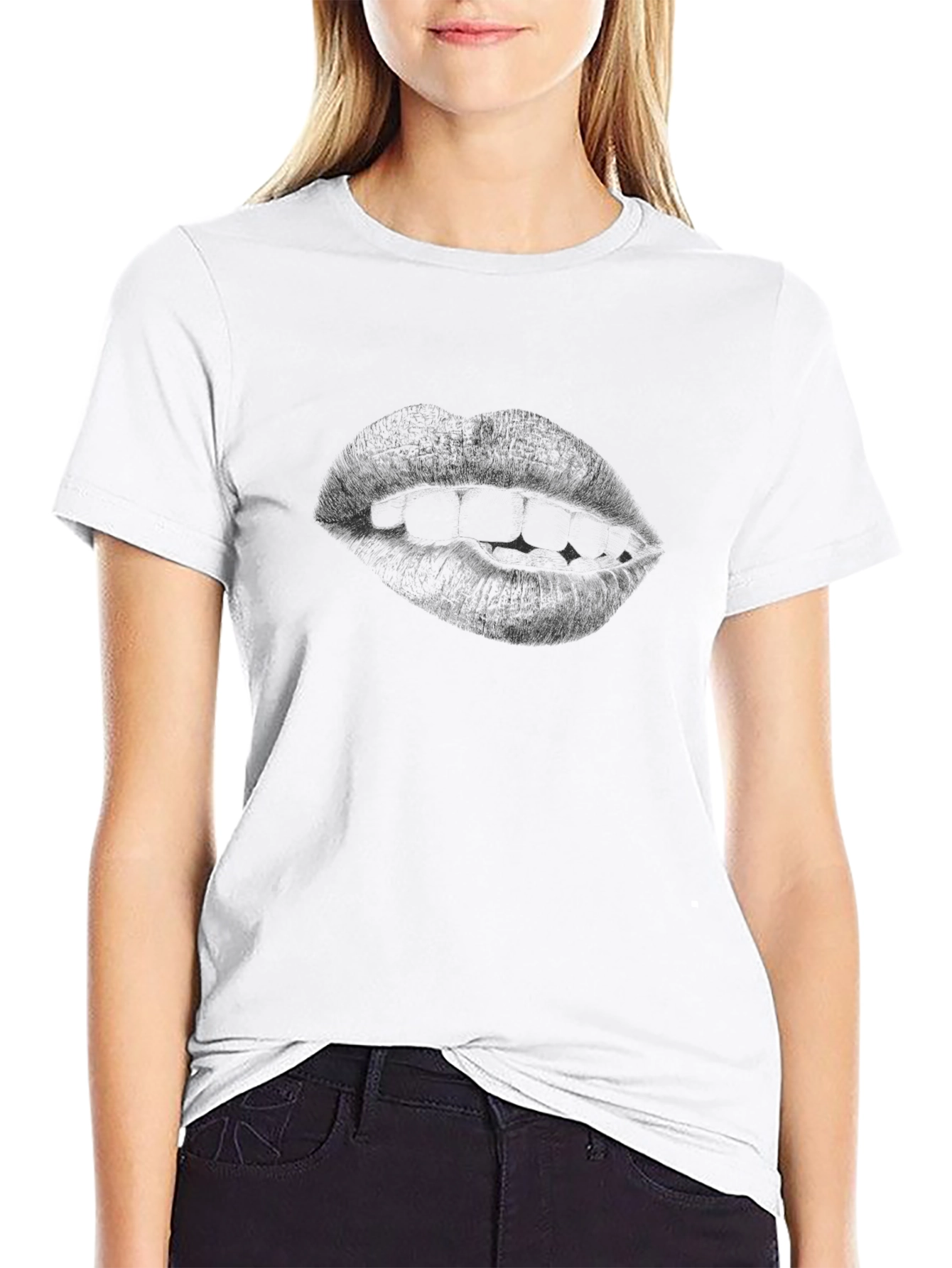 Mens Black Graphic Tee - Lips Design