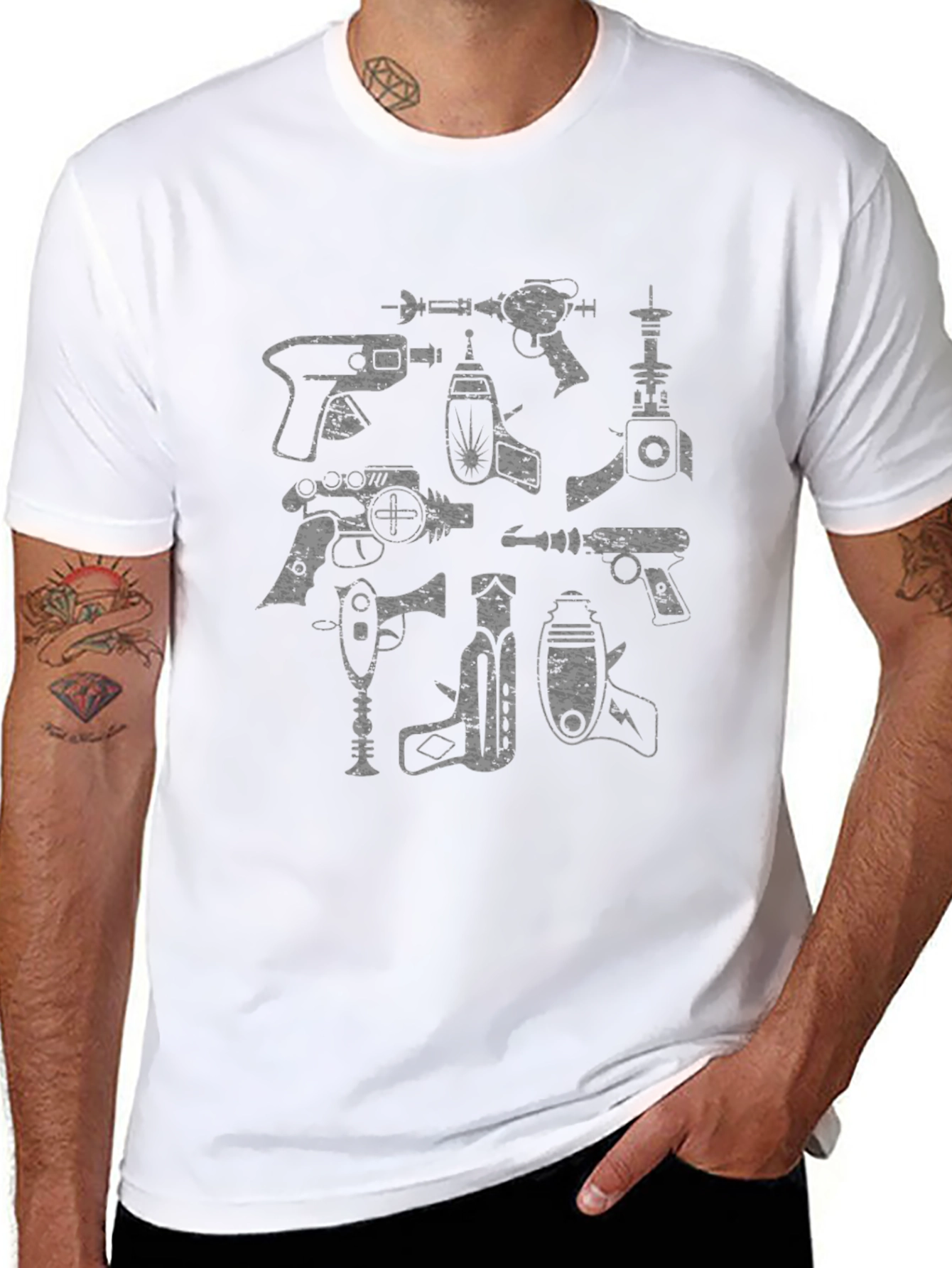 Retro Ray Guns Graphic Tee - Sci-Fi Cool