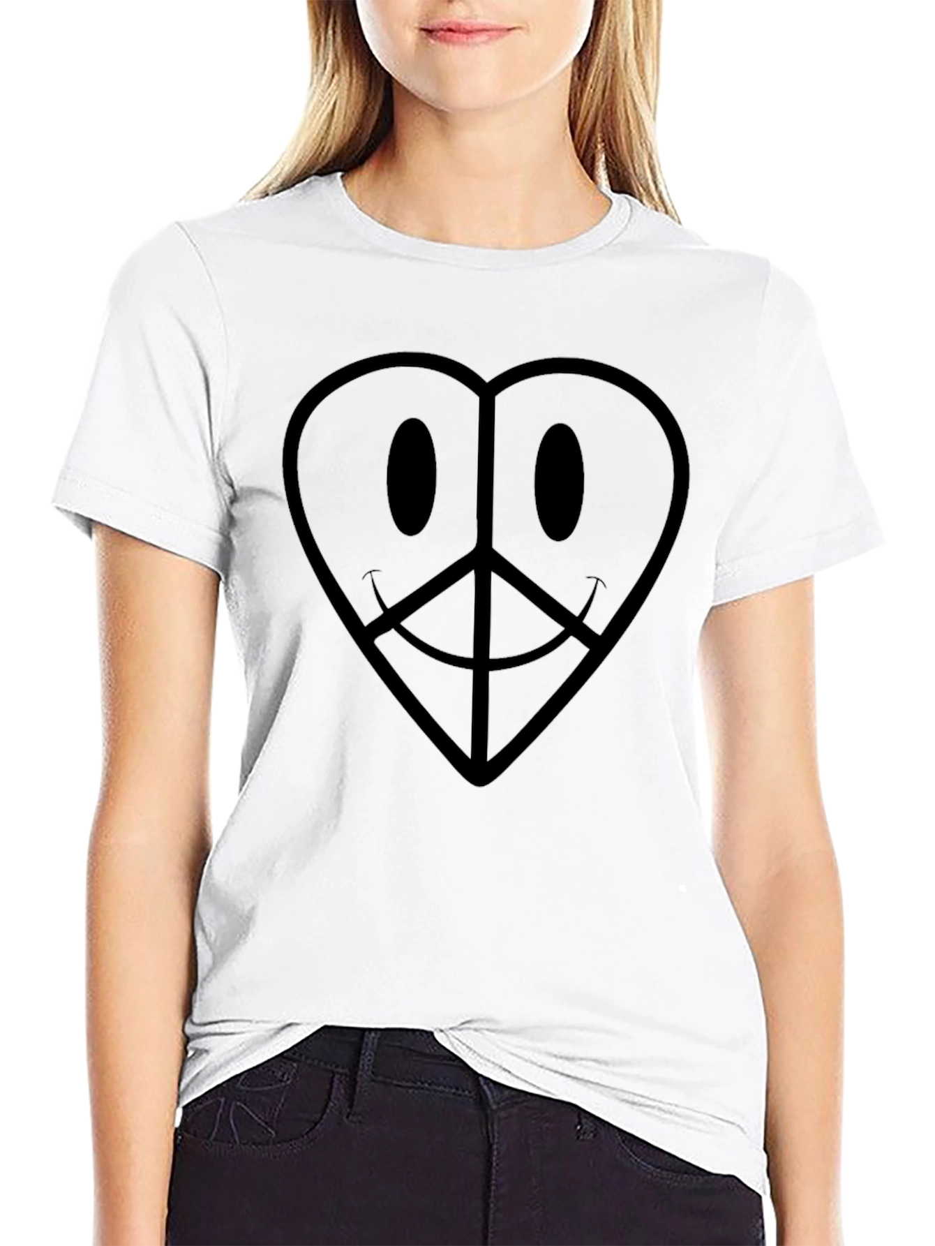 Heart Peace Sign Graphic Tee - Black