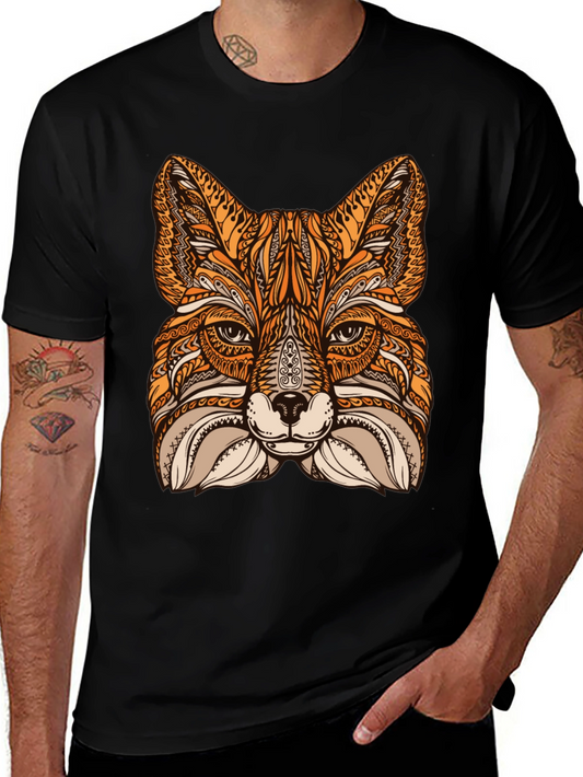 Fox Mandala Graphic Print Black T-Shirt