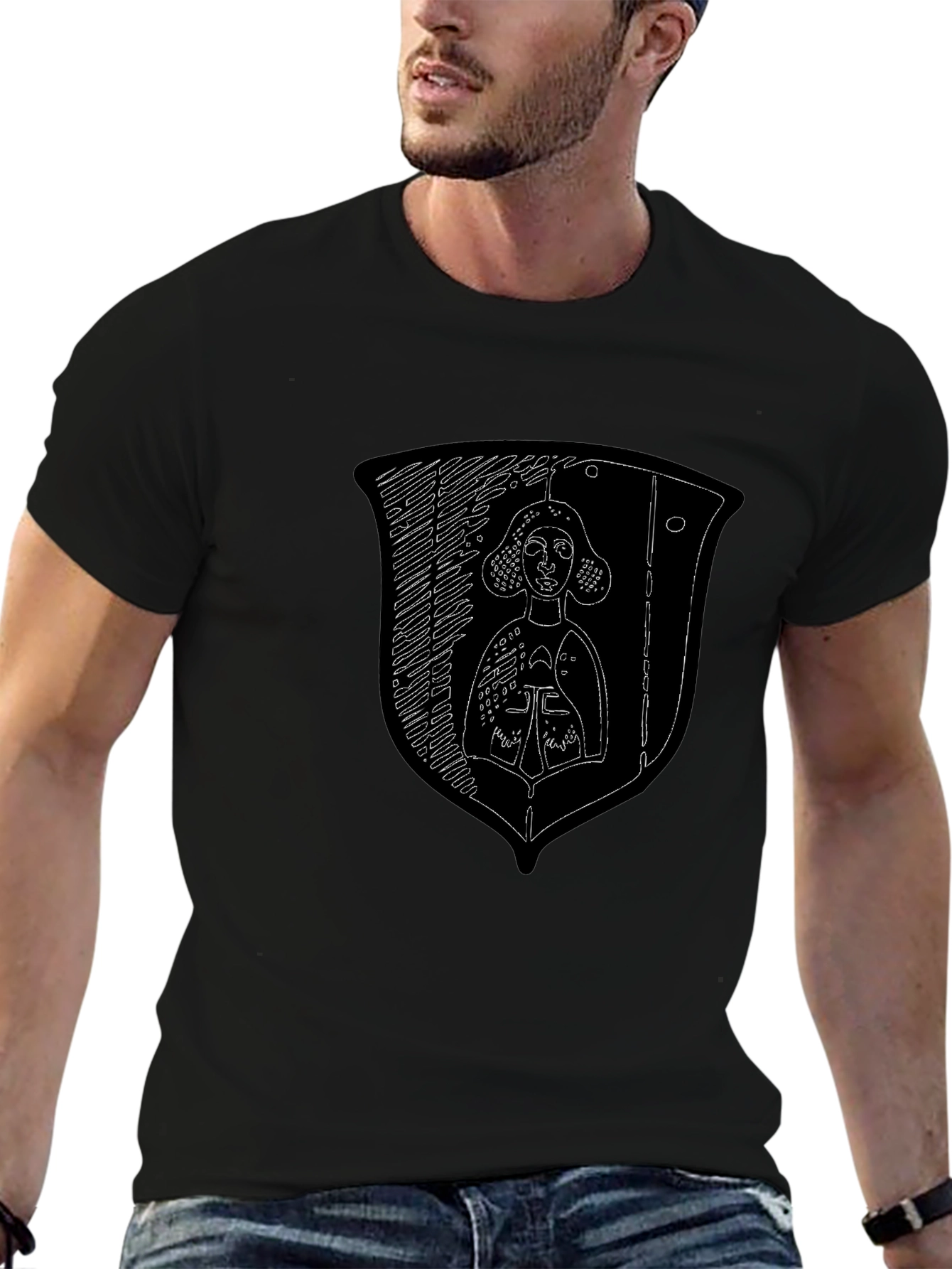 Medieval Knight Shield Graphic Tee - Black Cotton Shirt