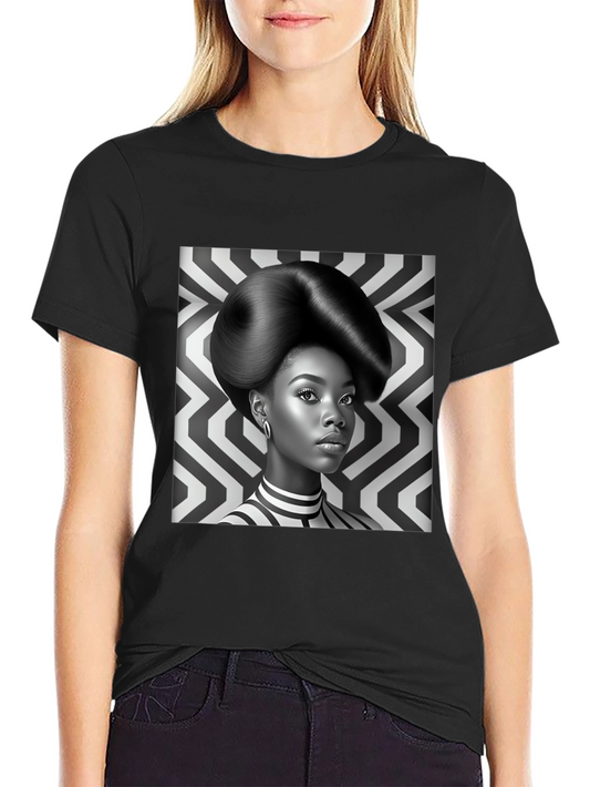 Monochrome Woman Graphic Tee - Stylish Print Shirt