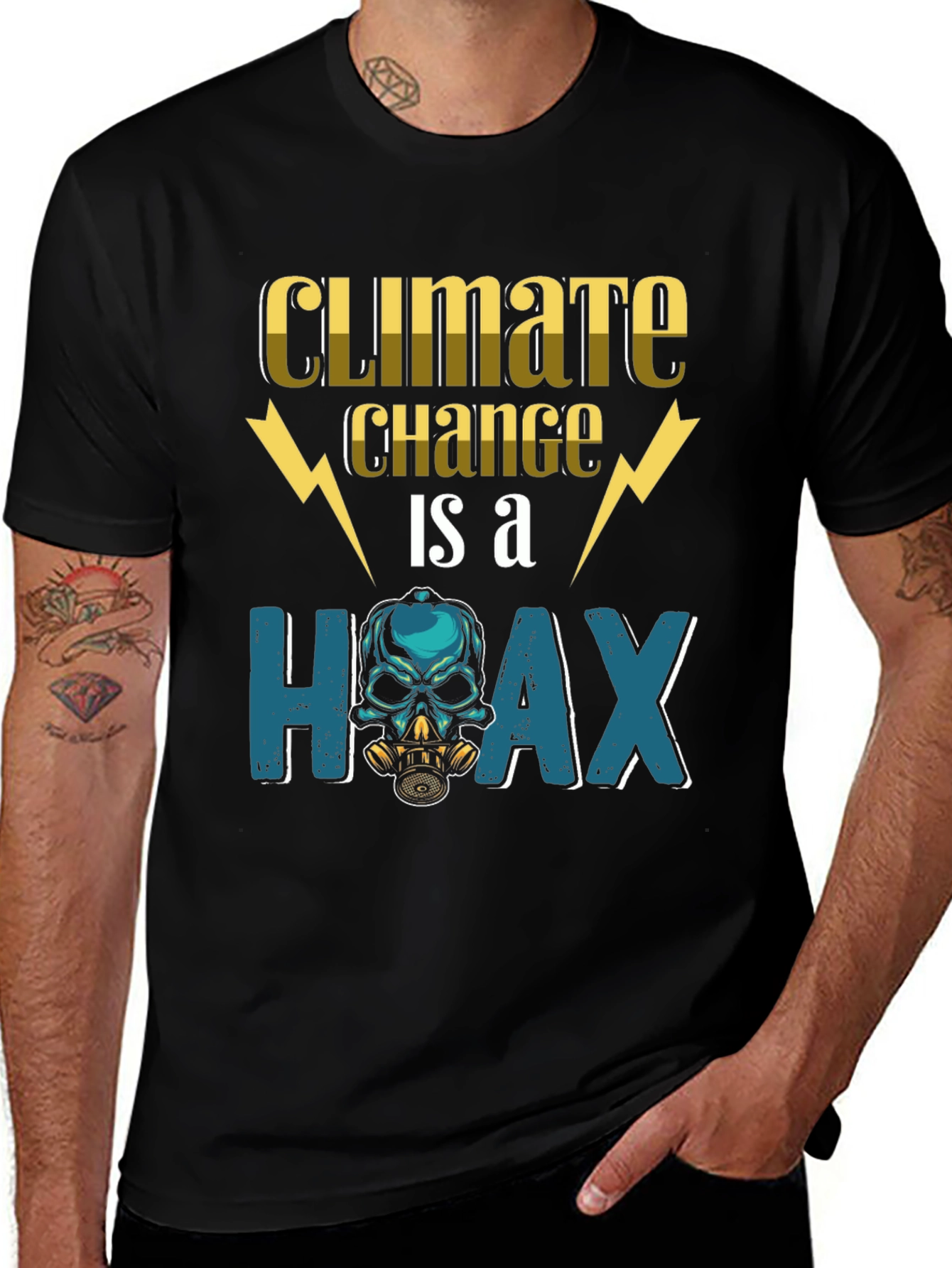 Climate Change Hoax T-Shirt - Skull Gas Mask Design