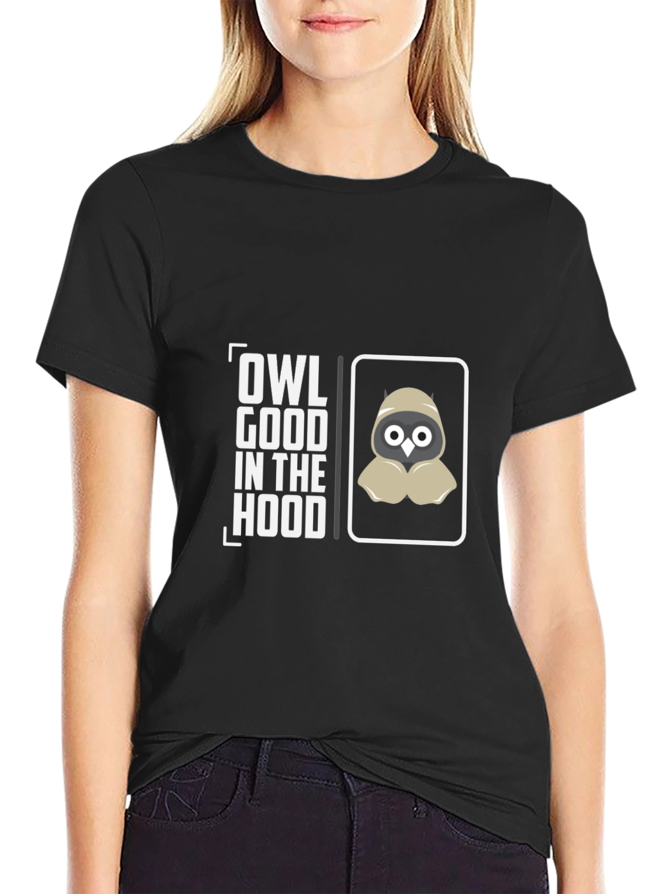 Owl Good in the Hood Black Graphic T-Shirt