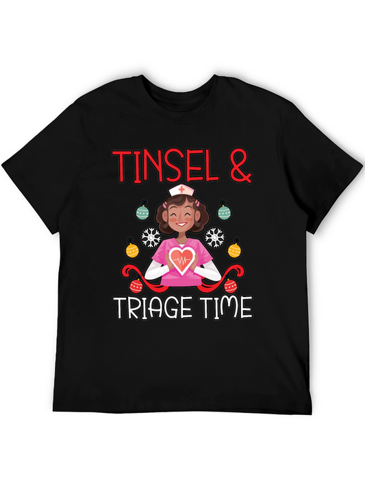 Tinsel & Triage Time Christmas Nurse T-Shirt