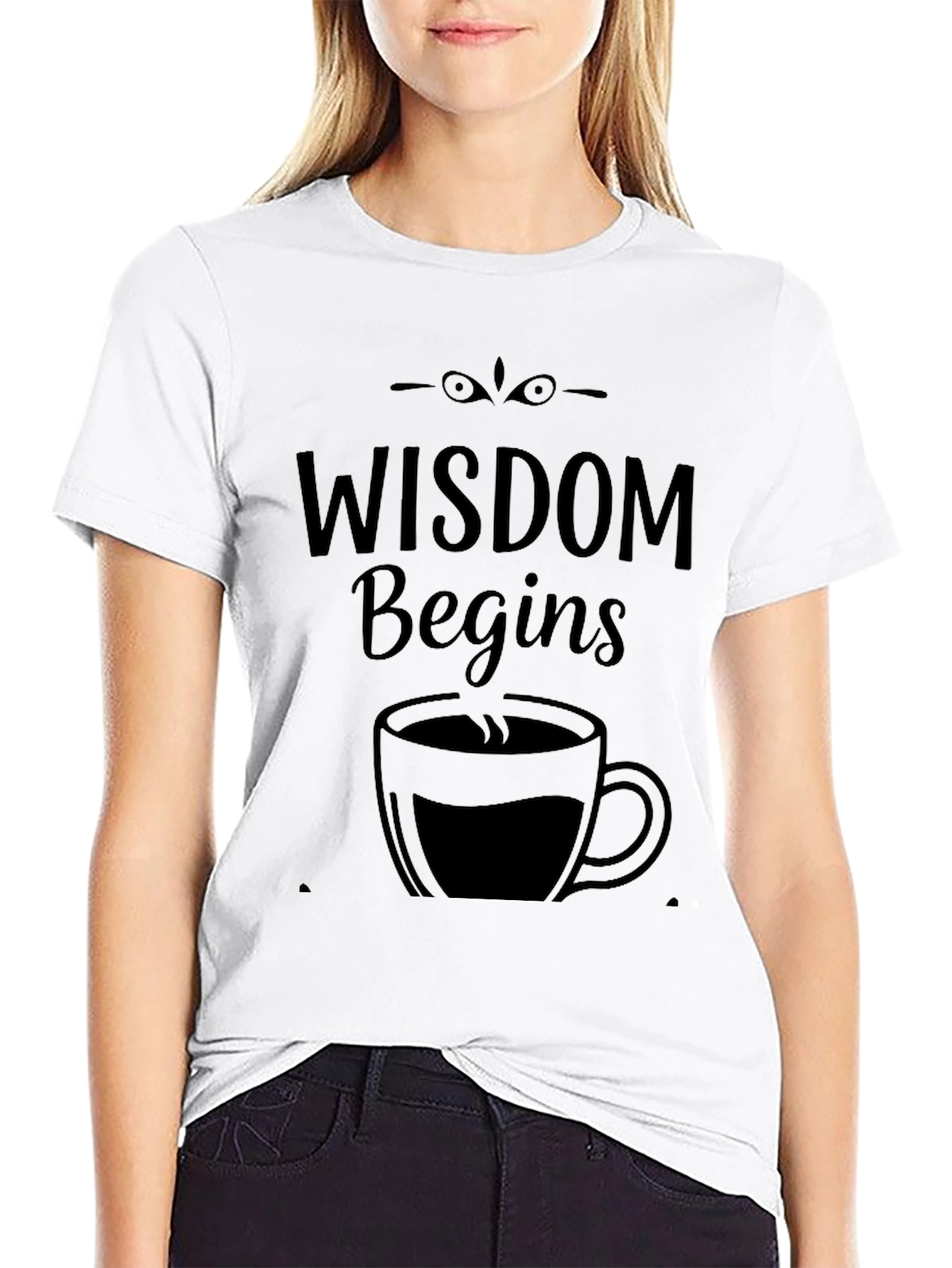 Wisdom Begins With Coffee Black Graphic Tee