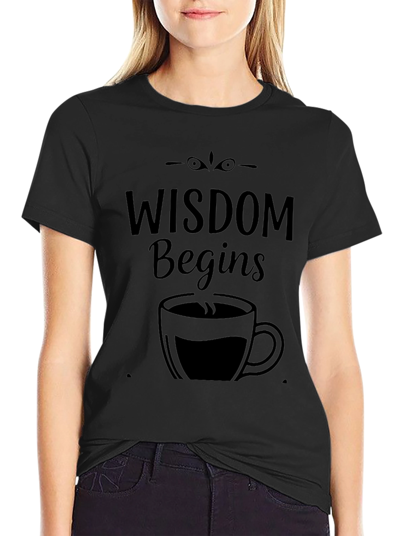 Wisdom Begins With Coffee Black Graphic Tee