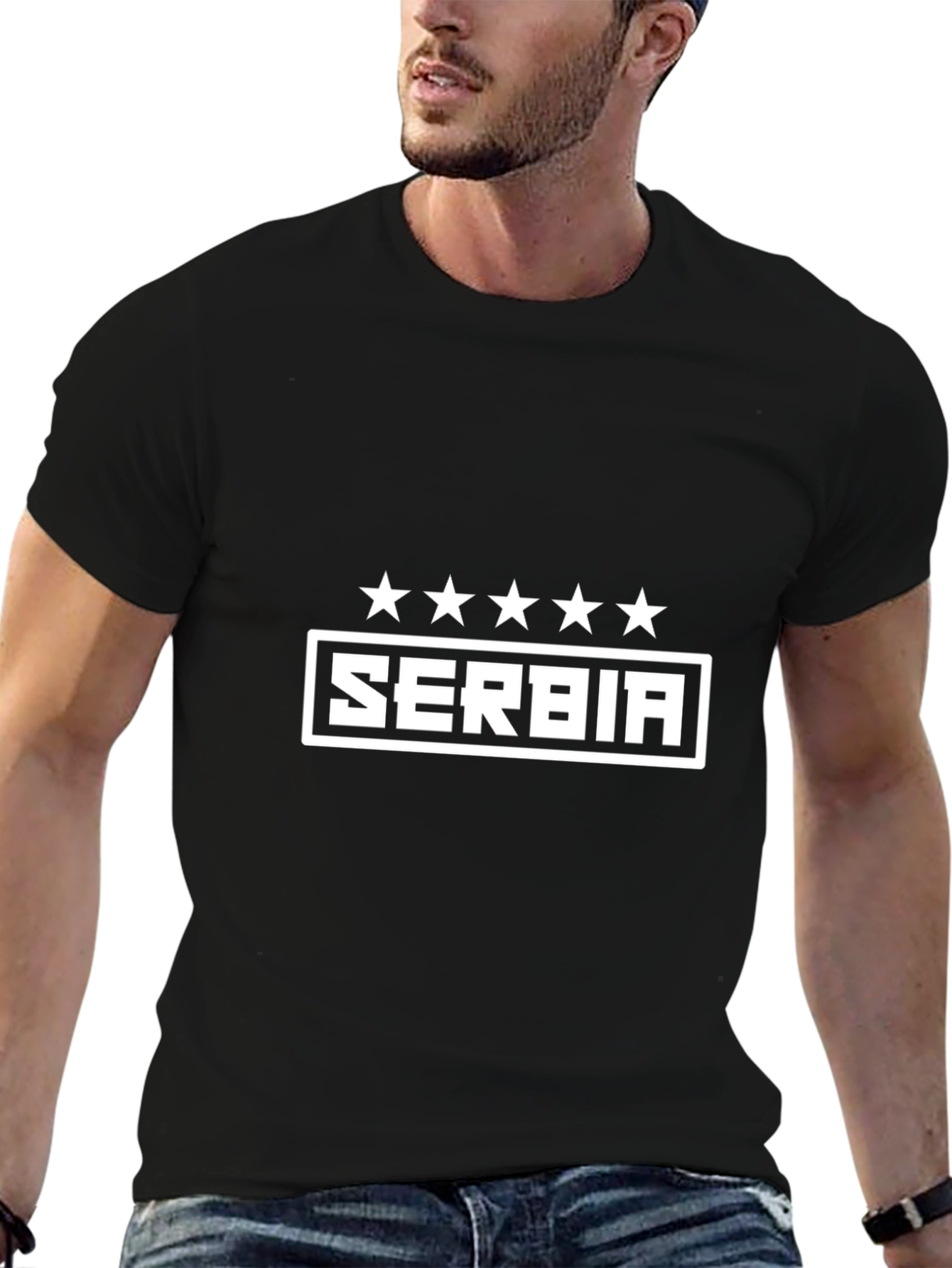 Serbia T-Shirt - Black Cotton Tee with Star Design