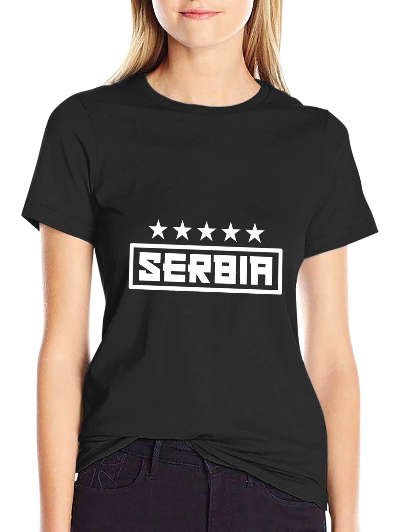 Serbia T-Shirt - Black Cotton Tee with Star Design