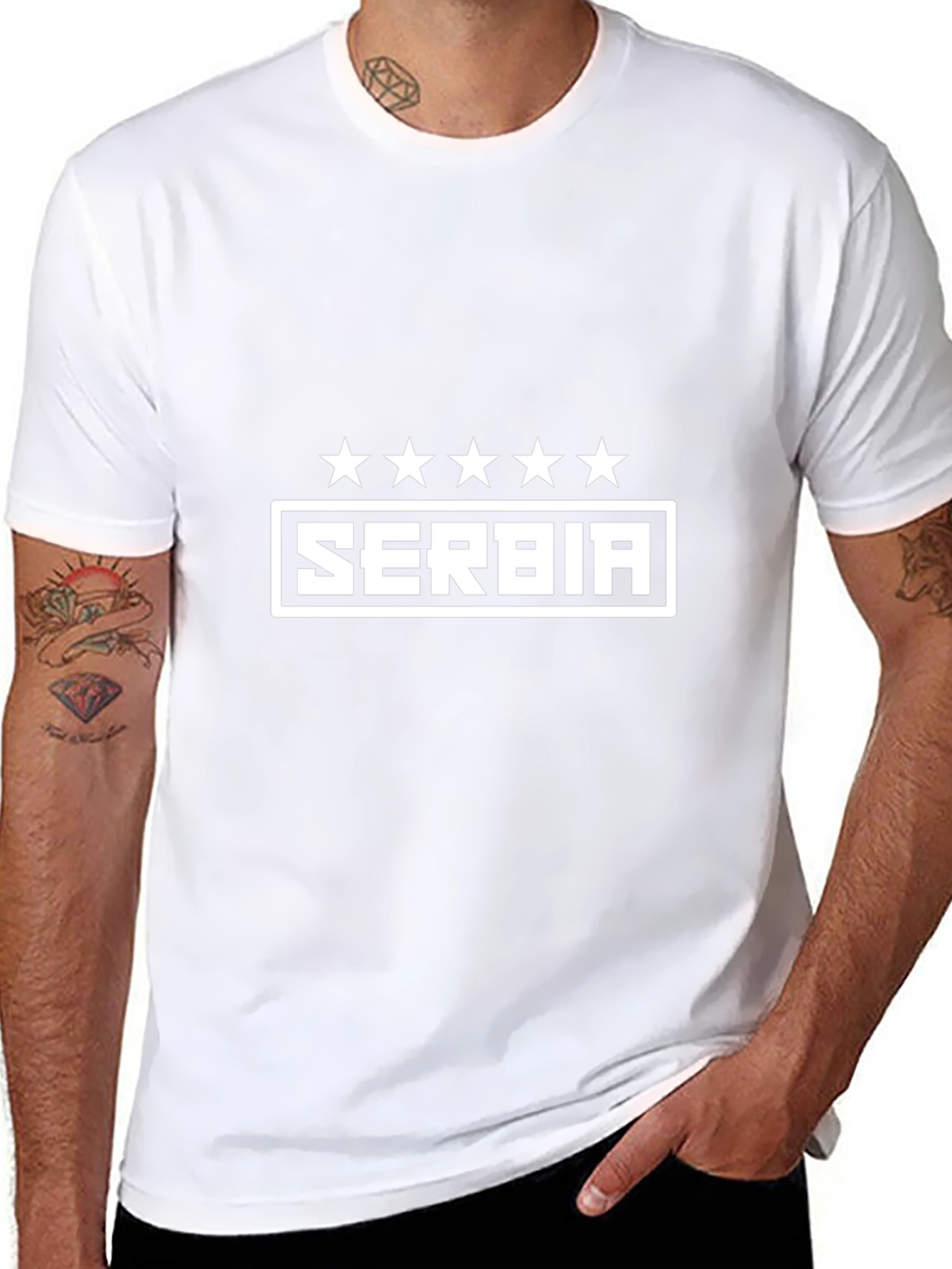 Serbia T-Shirt - Black Cotton Tee with Star Design