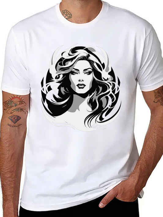 Woman Portrait Graphic Tee - Stylish Black Cotton T-Shirt