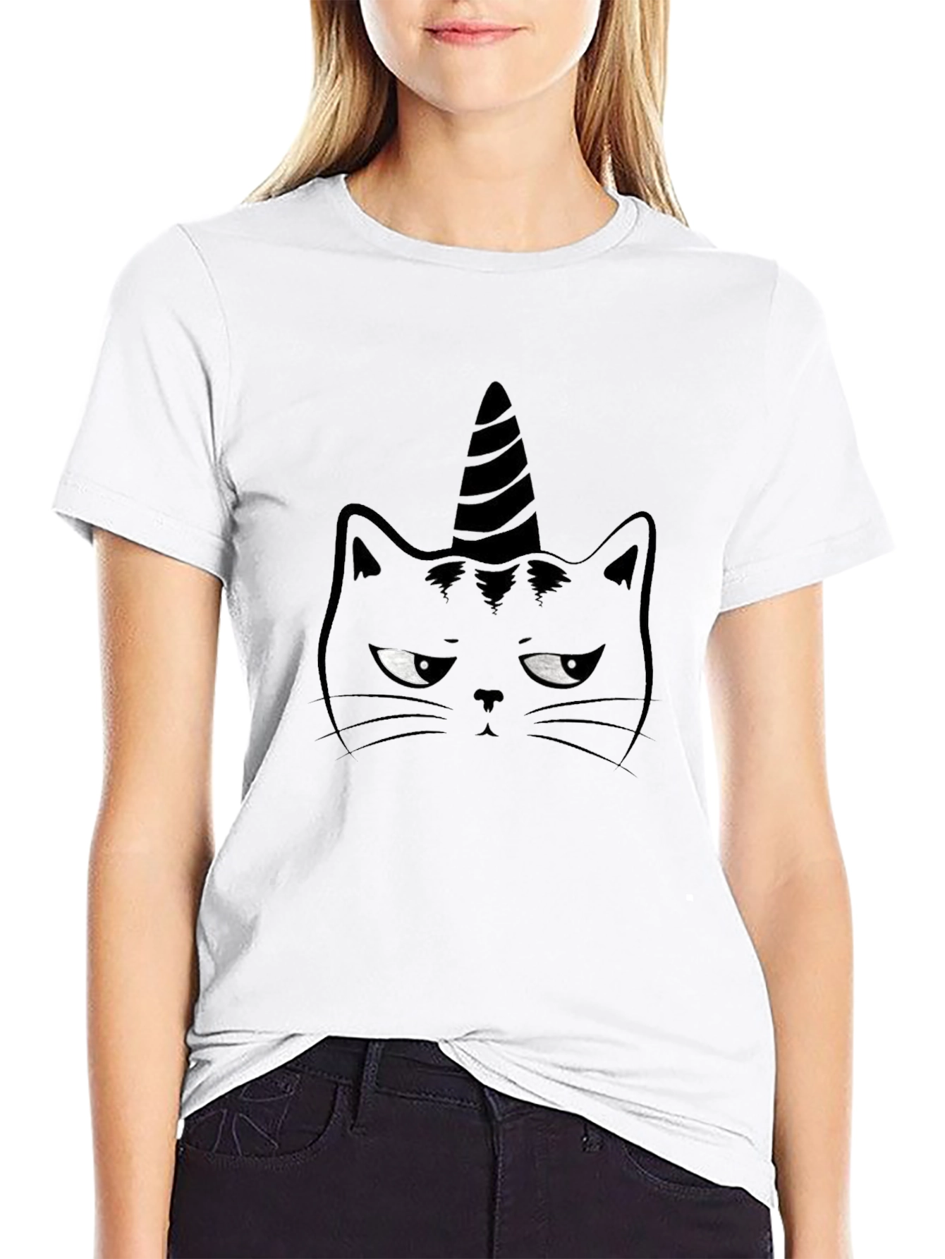Unicorn Cat Graphic T-Shirt - Black