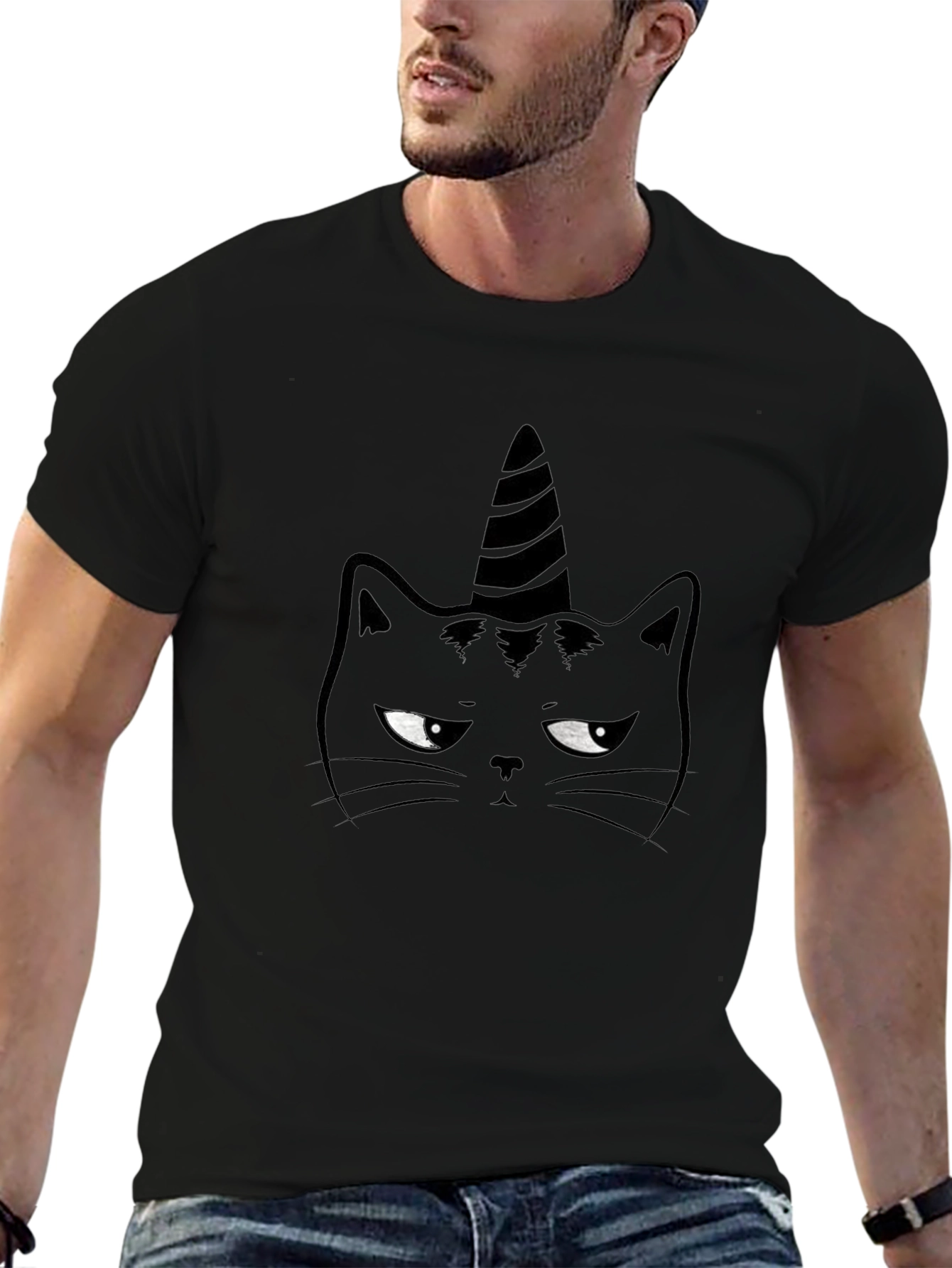 Unicorn Cat Graphic T-Shirt - Black