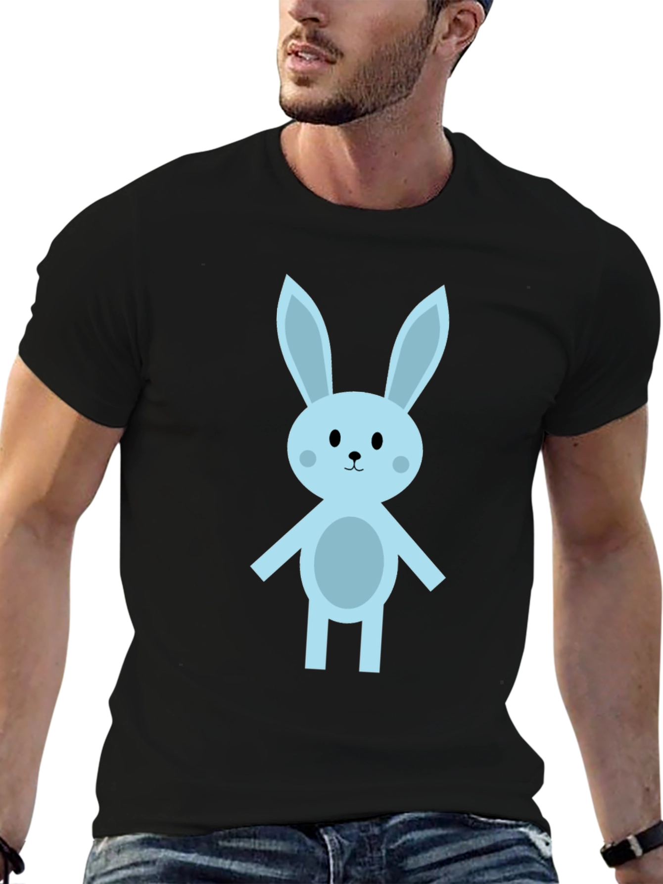 Cute Cartoon Bunny Black T-Shirt