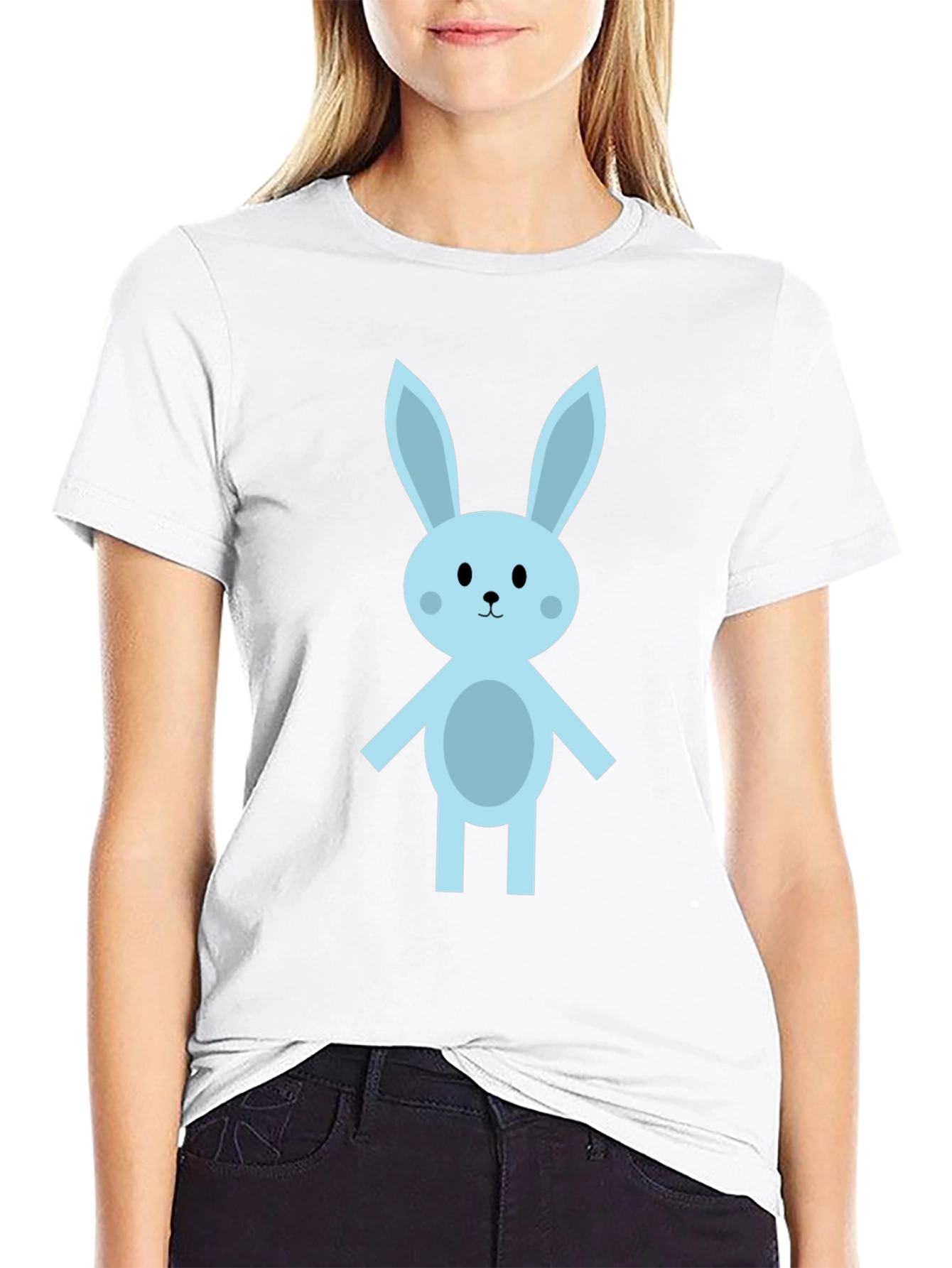 Cute Cartoon Bunny Black T-Shirt