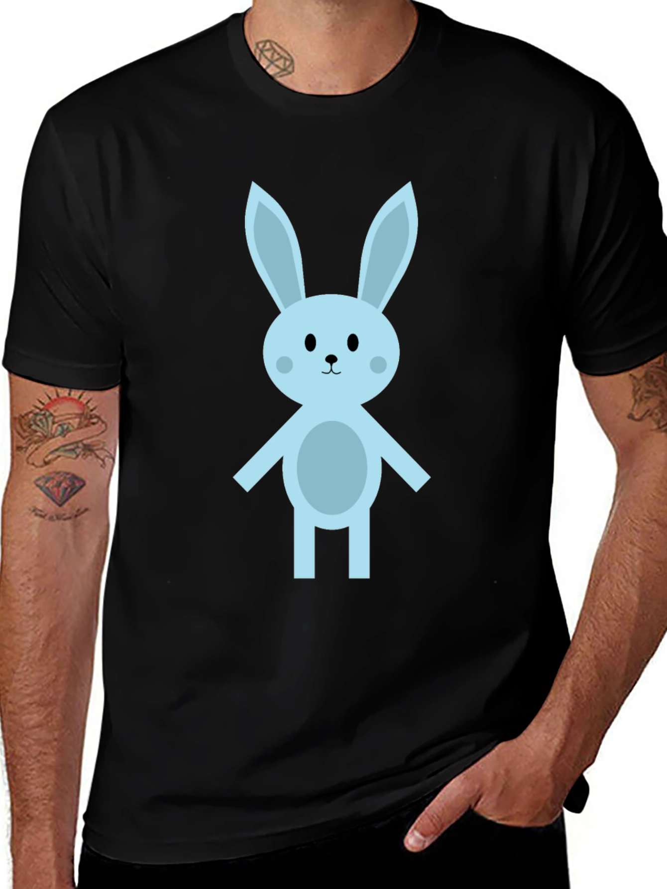 Cute Cartoon Bunny Black T-Shirt