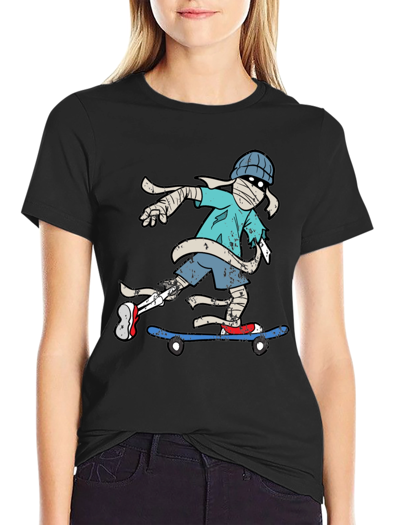 Skateboarding Mummy Graphic Tee - Cool T-Shirt