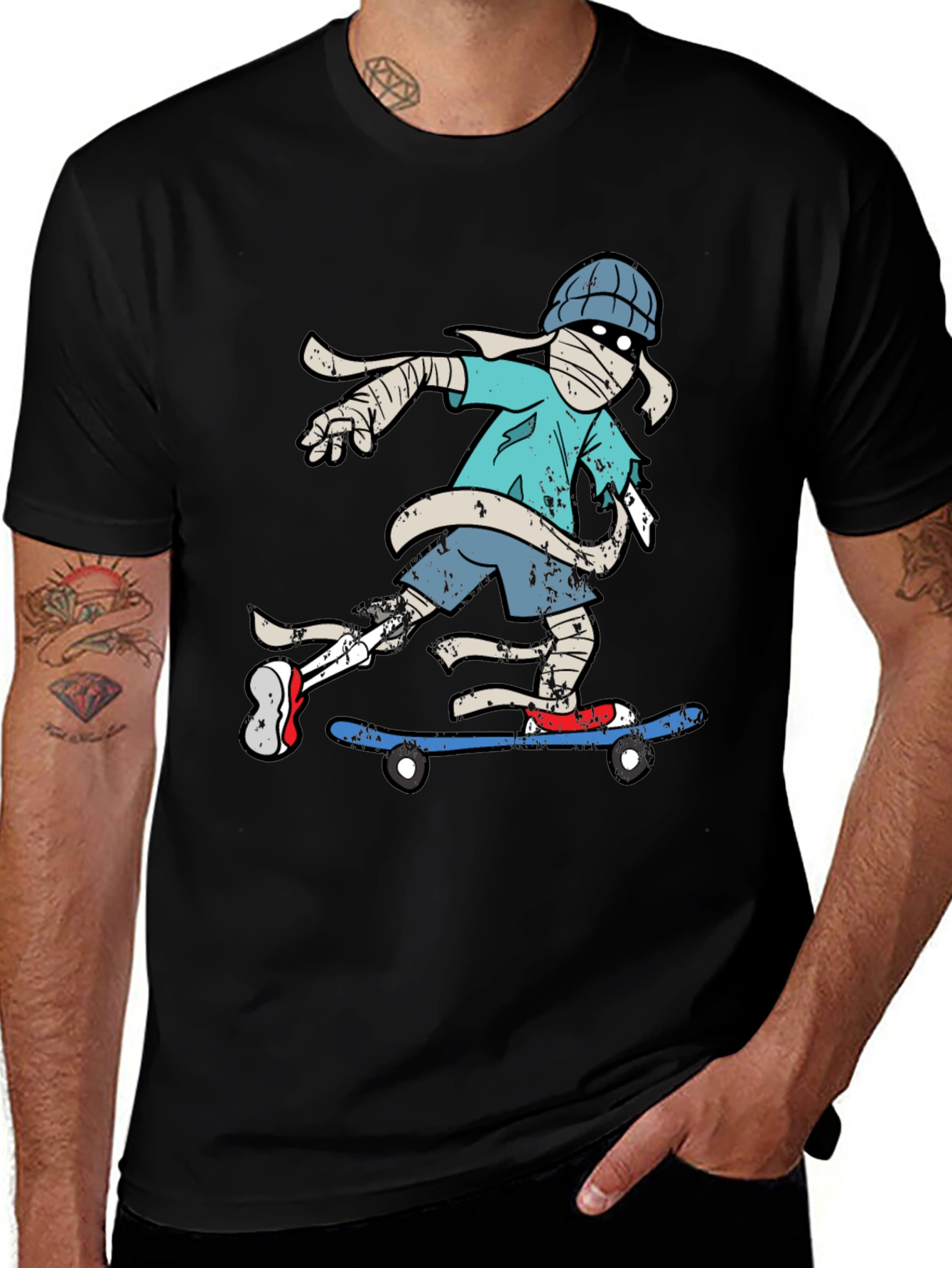 Skateboarding Mummy Graphic Tee - Cool T-Shirt