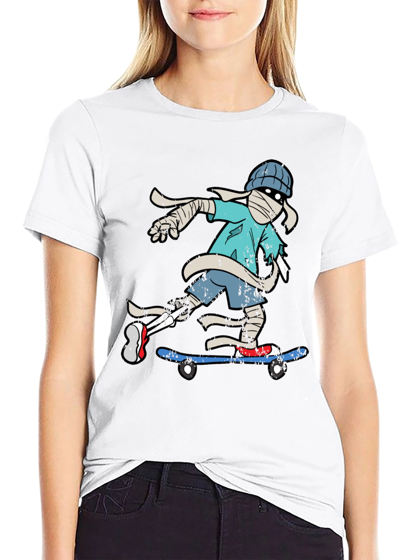 Skateboarding Mummy Graphic Tee - Cool T-Shirt