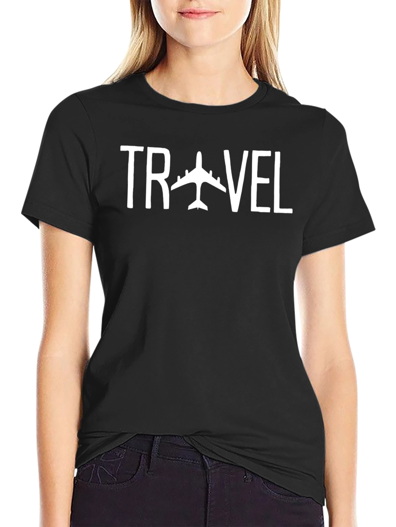 Travel Airplane Graphic Tee - Black Cotton T-Shirt
