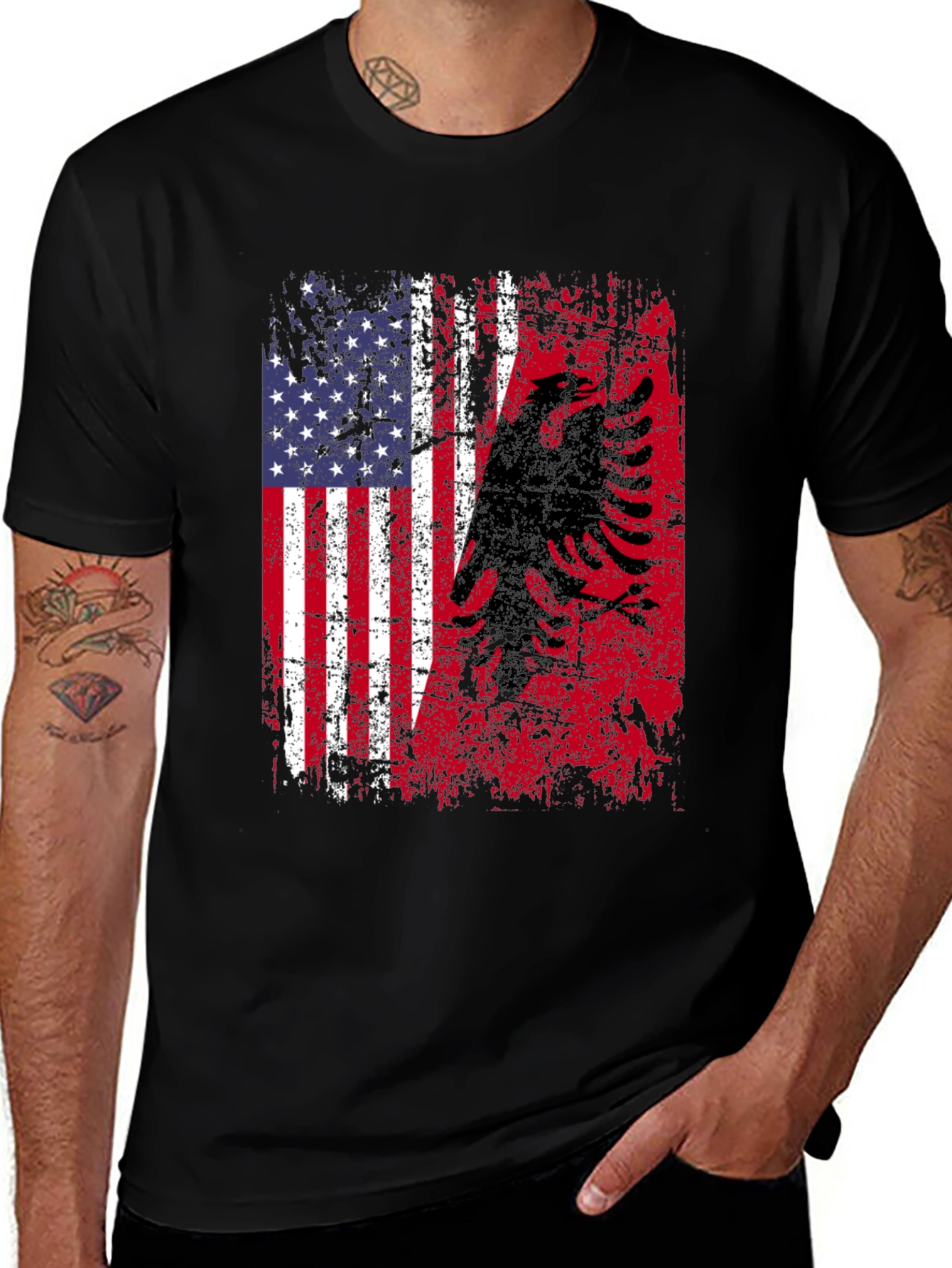 USA Albanian Flag Graphic T-Shirt