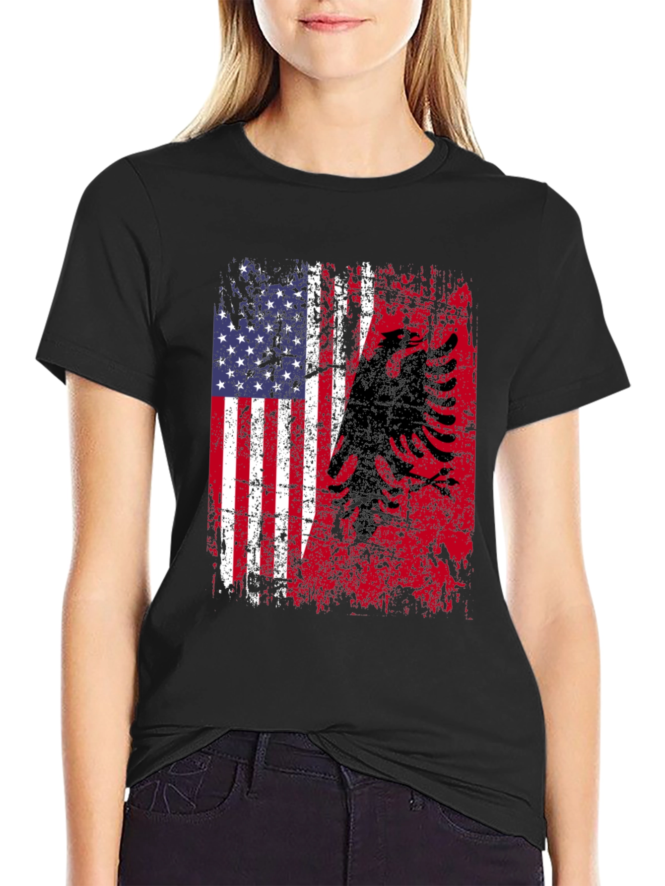 USA Albanian Flag Graphic T-Shirt
