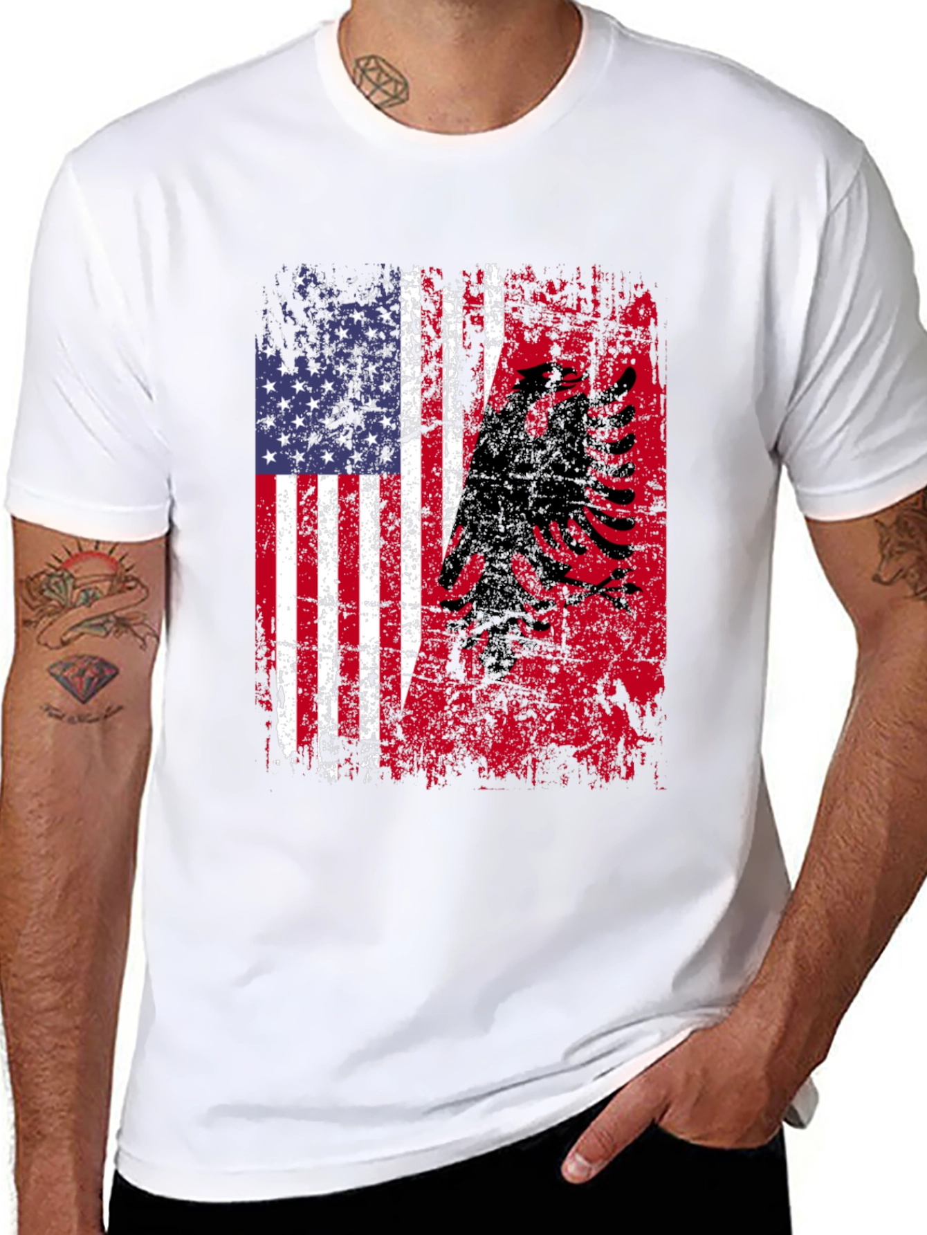 USA Albanian Flag Graphic T-Shirt