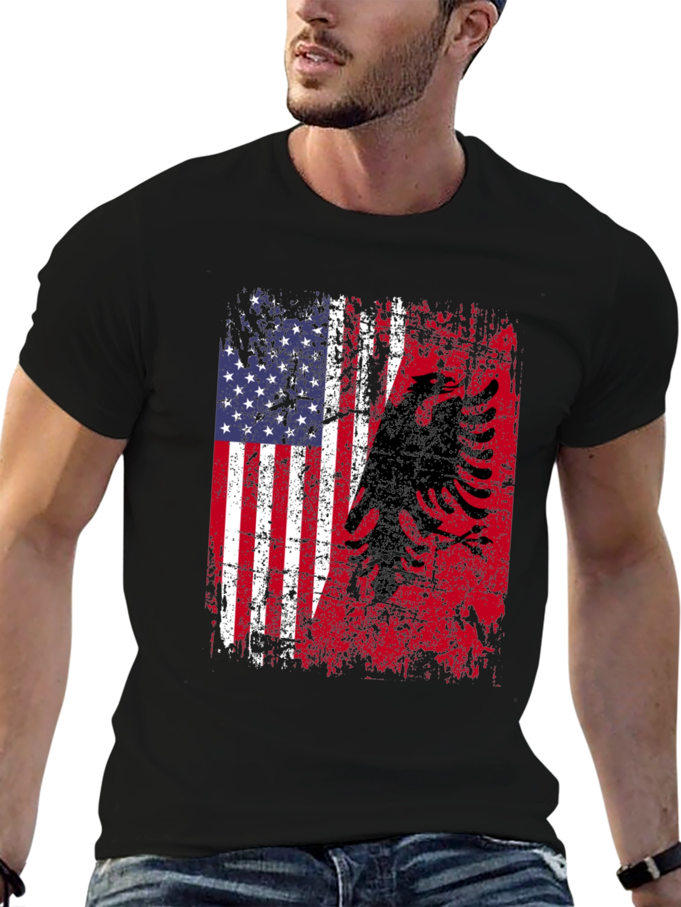 USA Albanian Flag Graphic T-Shirt