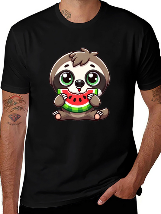 Sloth Eating Watermelon Black T-Shirt