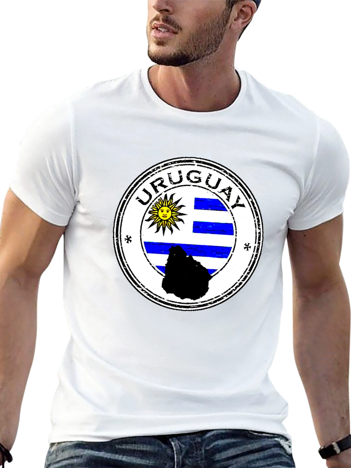 Uruguay Flag Graphic Tee - Black Cotton T-Shirt