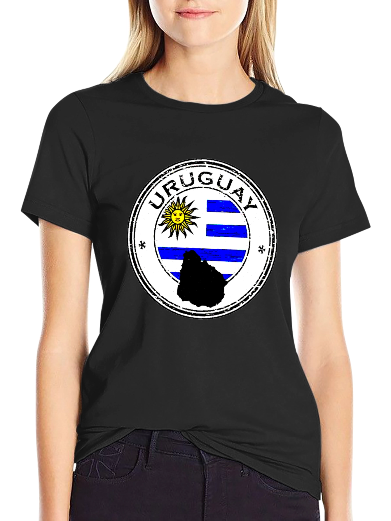 Uruguay Flag Graphic Tee - Black Cotton T-Shirt