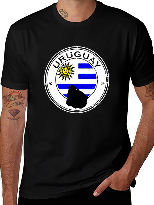 Uruguay Flag Graphic Tee - Black Cotton T-Shirt