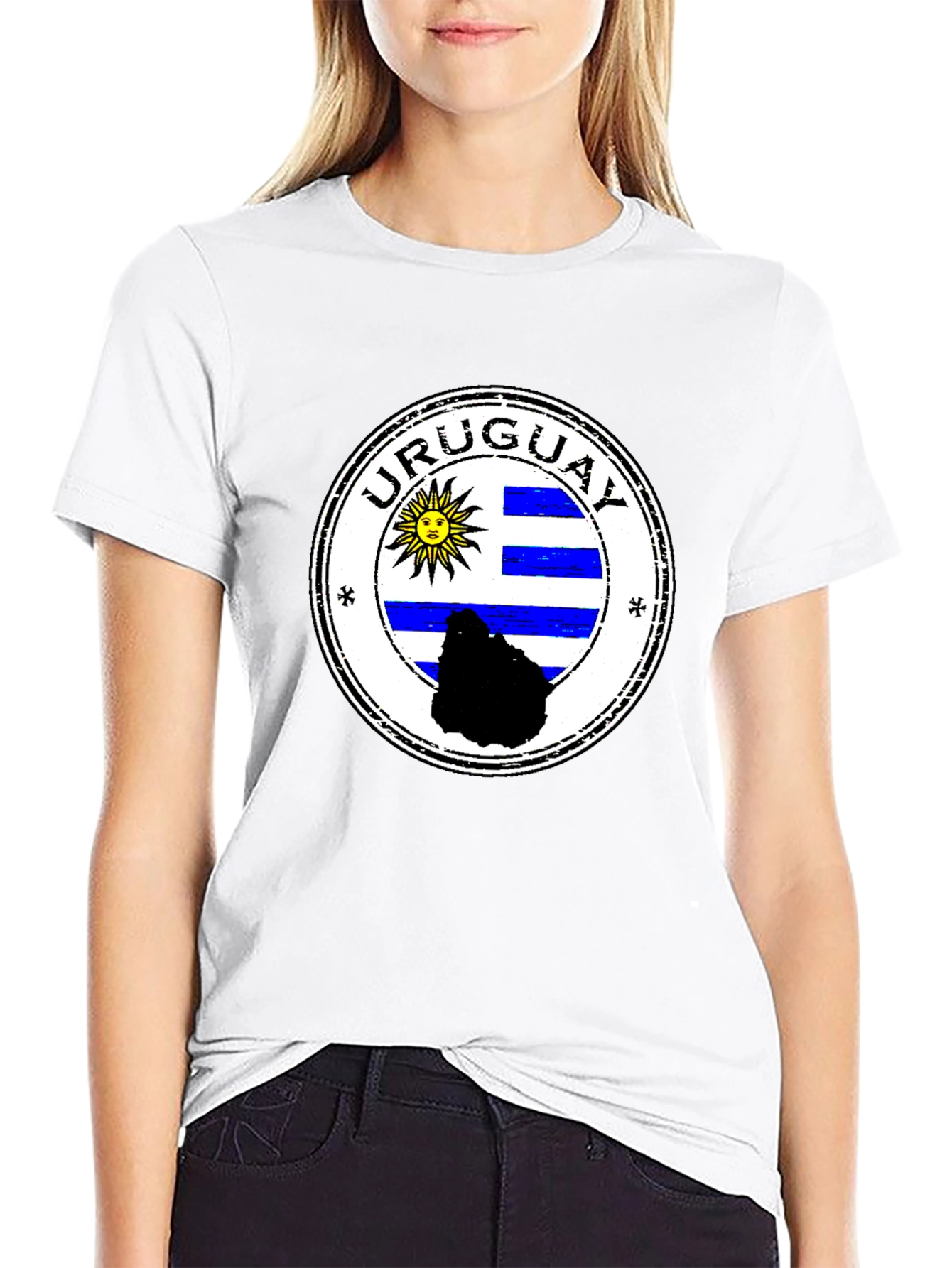 Uruguay Flag Graphic Tee - Black Cotton T-Shirt