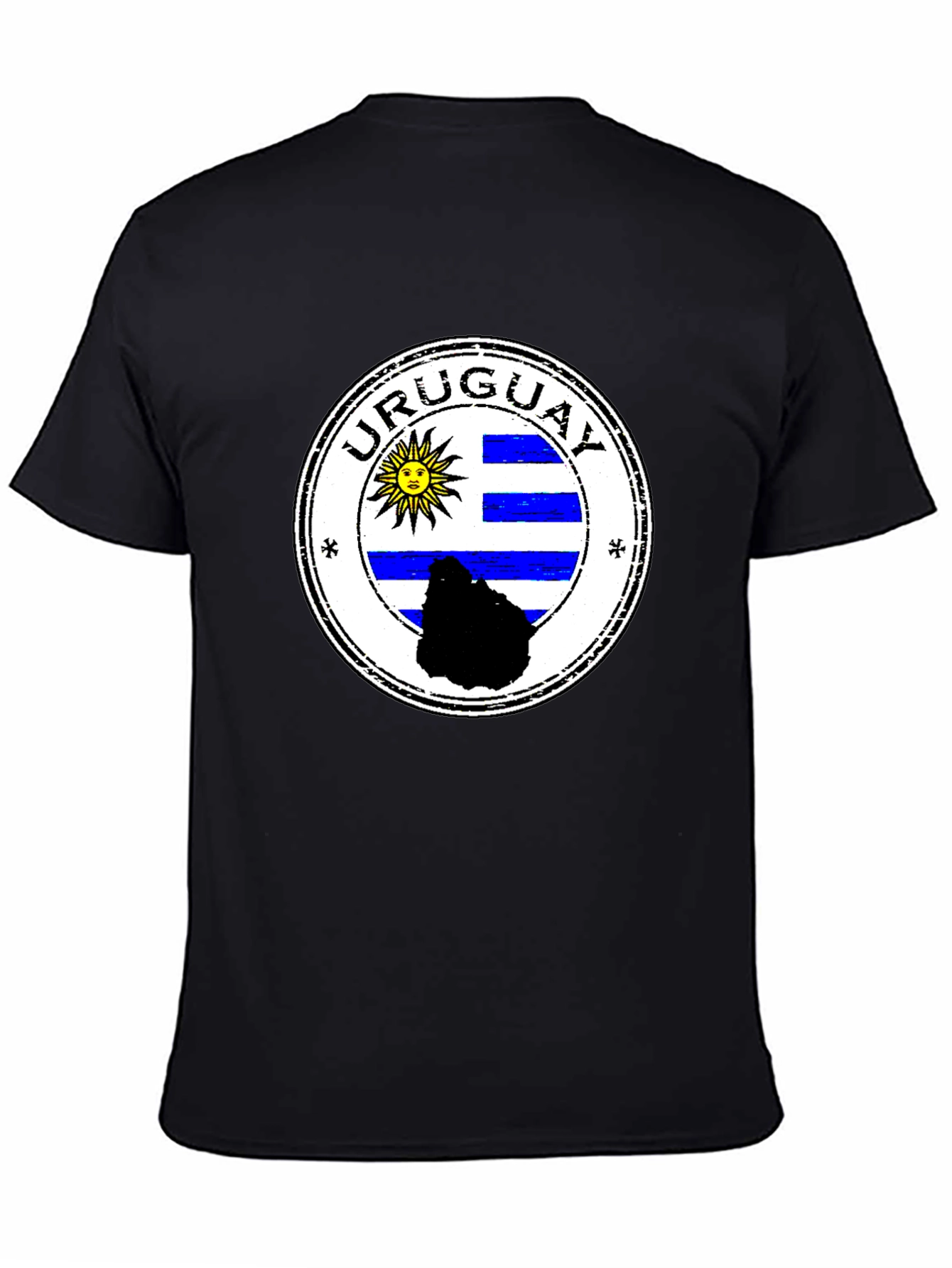 Uruguay Flag Graphic Tee - Black Cotton T-Shirt