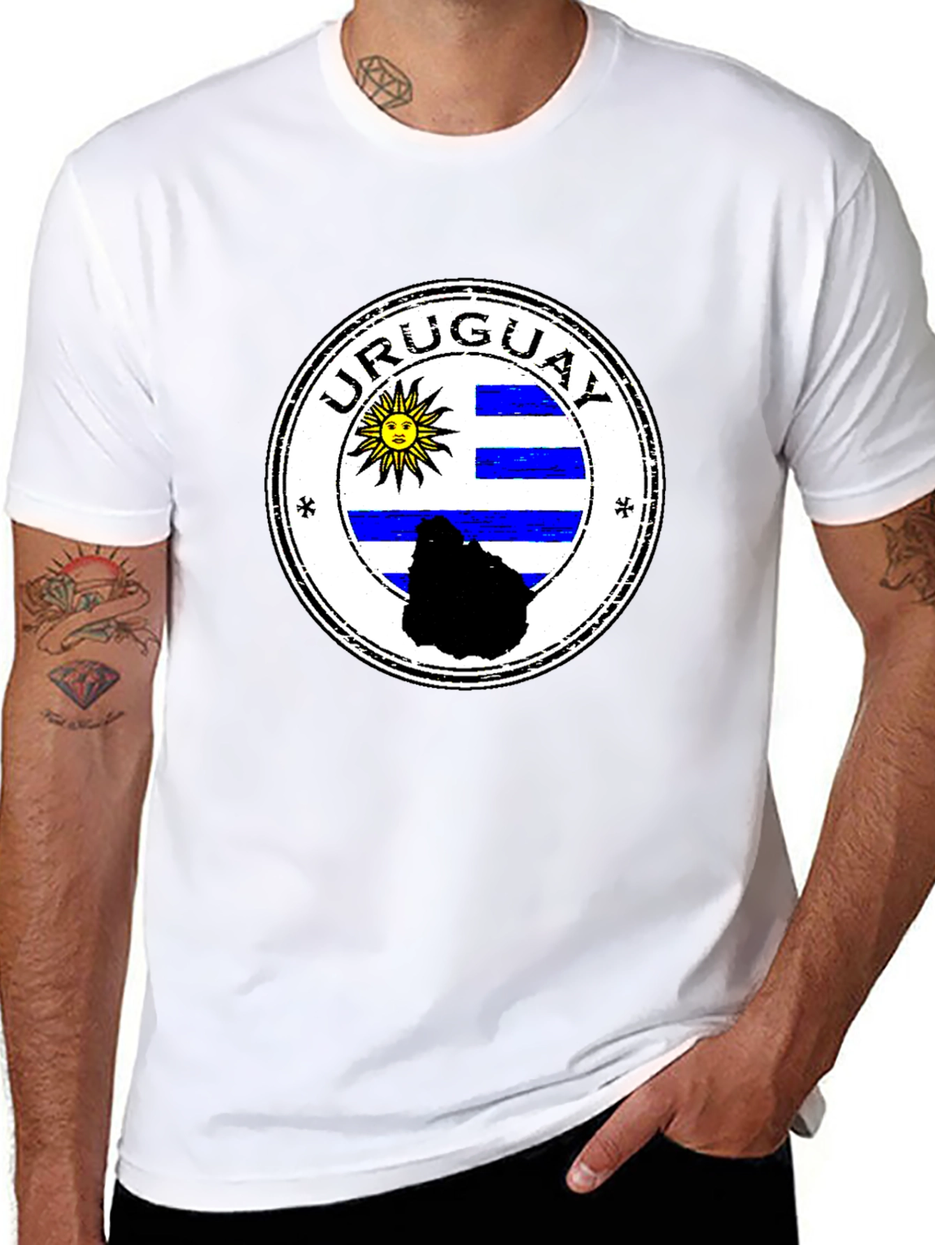 Uruguay Flag Graphic Tee - Black Cotton T-Shirt