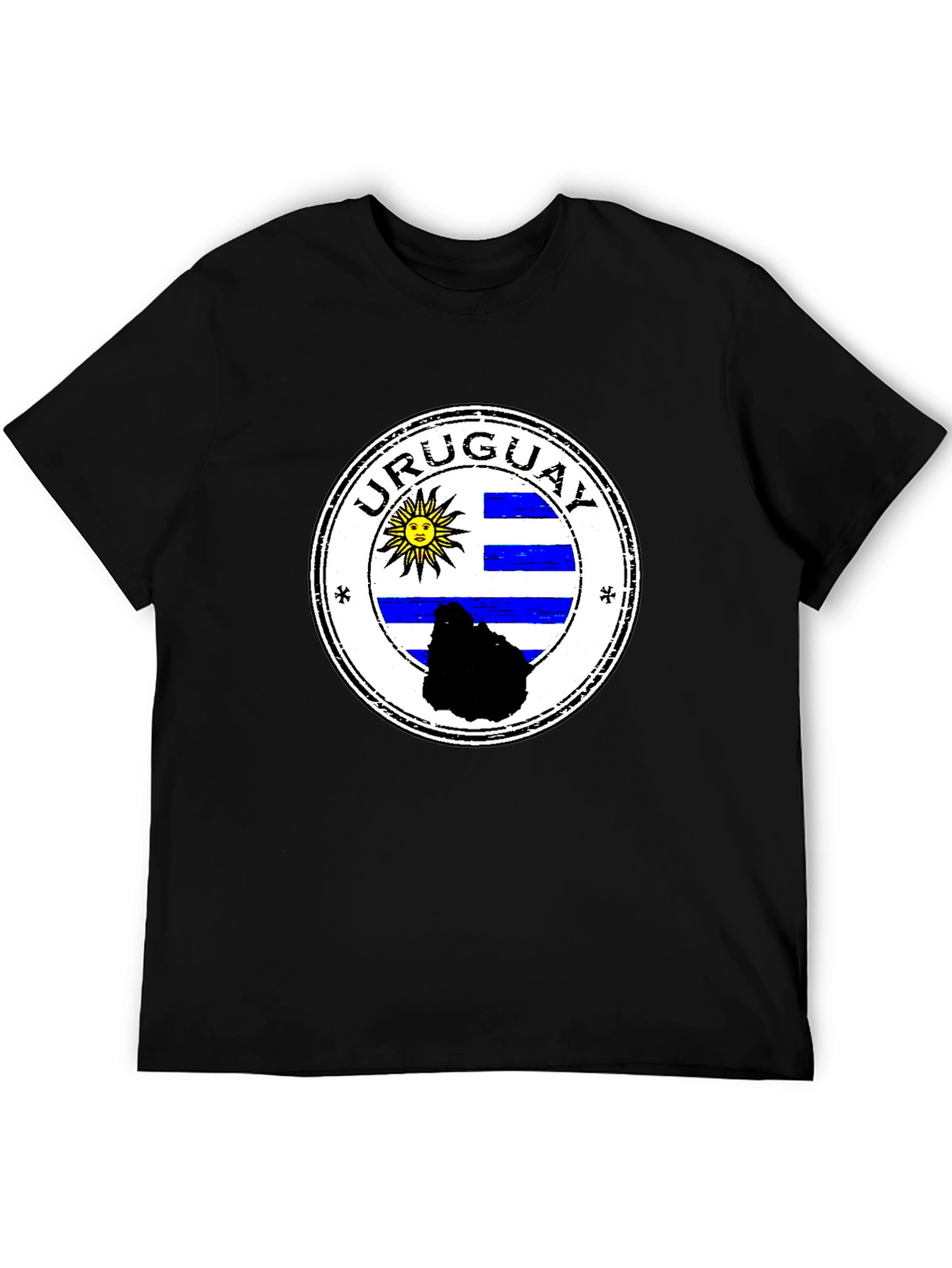 Uruguay Flag Graphic Tee - Black Cotton T-Shirt