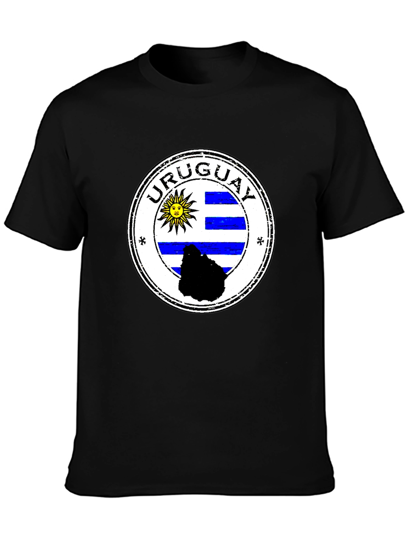 Uruguay Flag Graphic Tee - Black Cotton T-Shirt