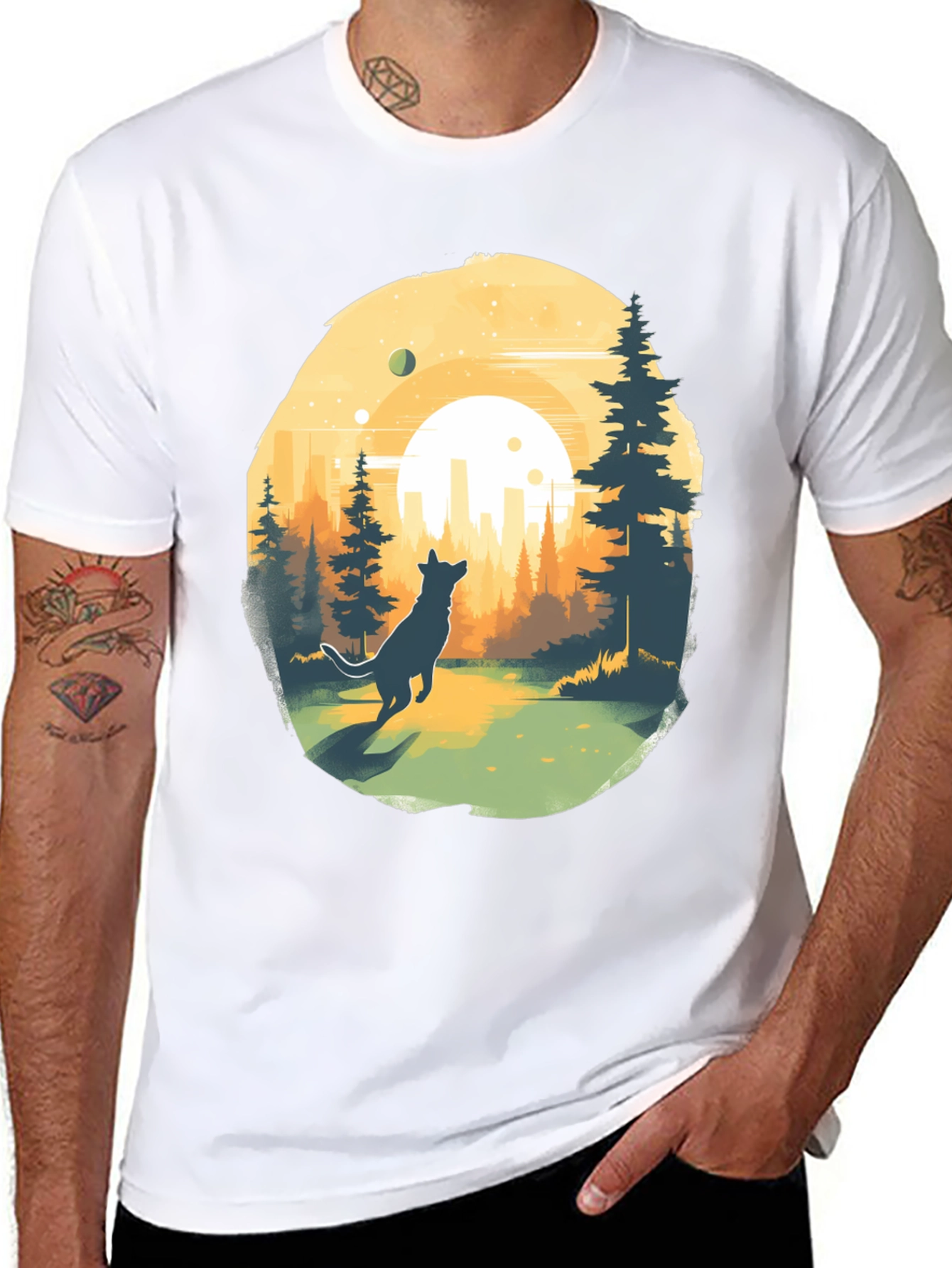 Nature Dog Graphic Tee - Black Cotton Blend T-Shirt