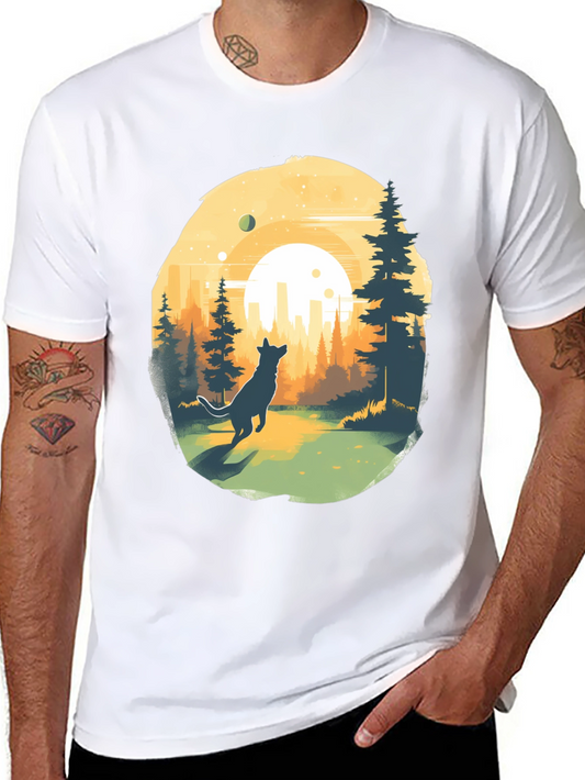 Nature Dog Graphic Tee - Black Cotton Blend T-Shirt