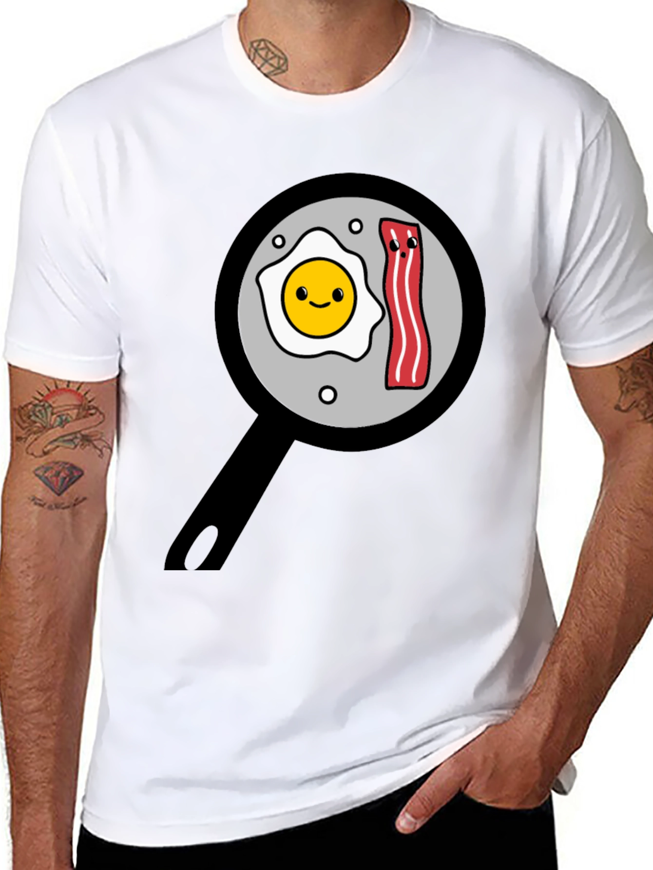 Funny Breakfast T-Shirt - Egg and Bacon Pan Design