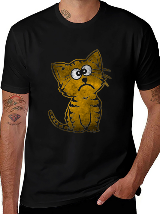 Sad Cat Graphic T-Shirt - Black Cotton Tee