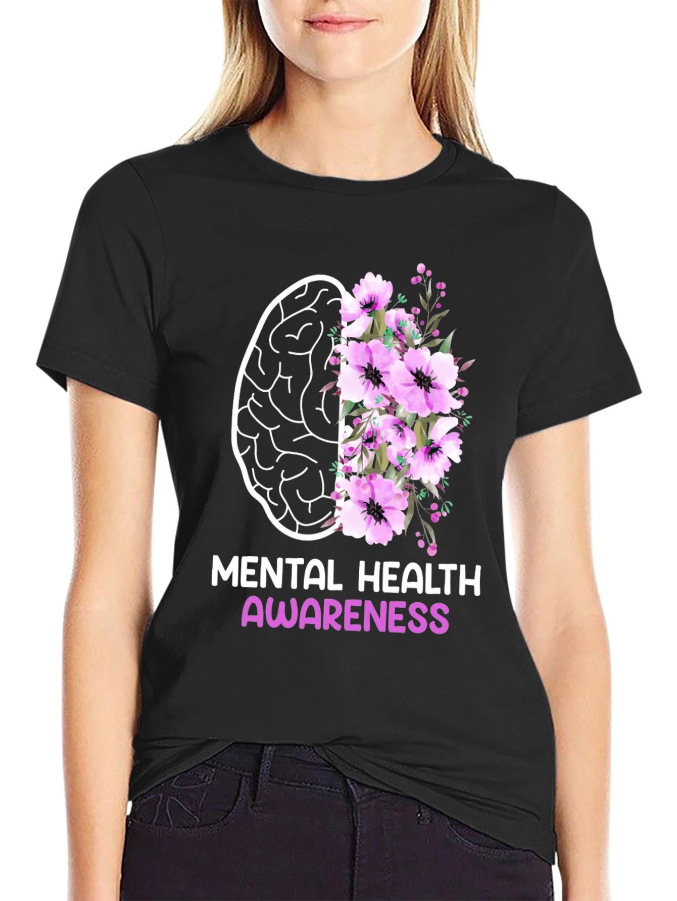 Mental Health Awareness Floral Brain T-Shirt