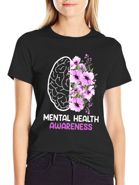 Mental Health Awareness Floral Brain T-Shirt