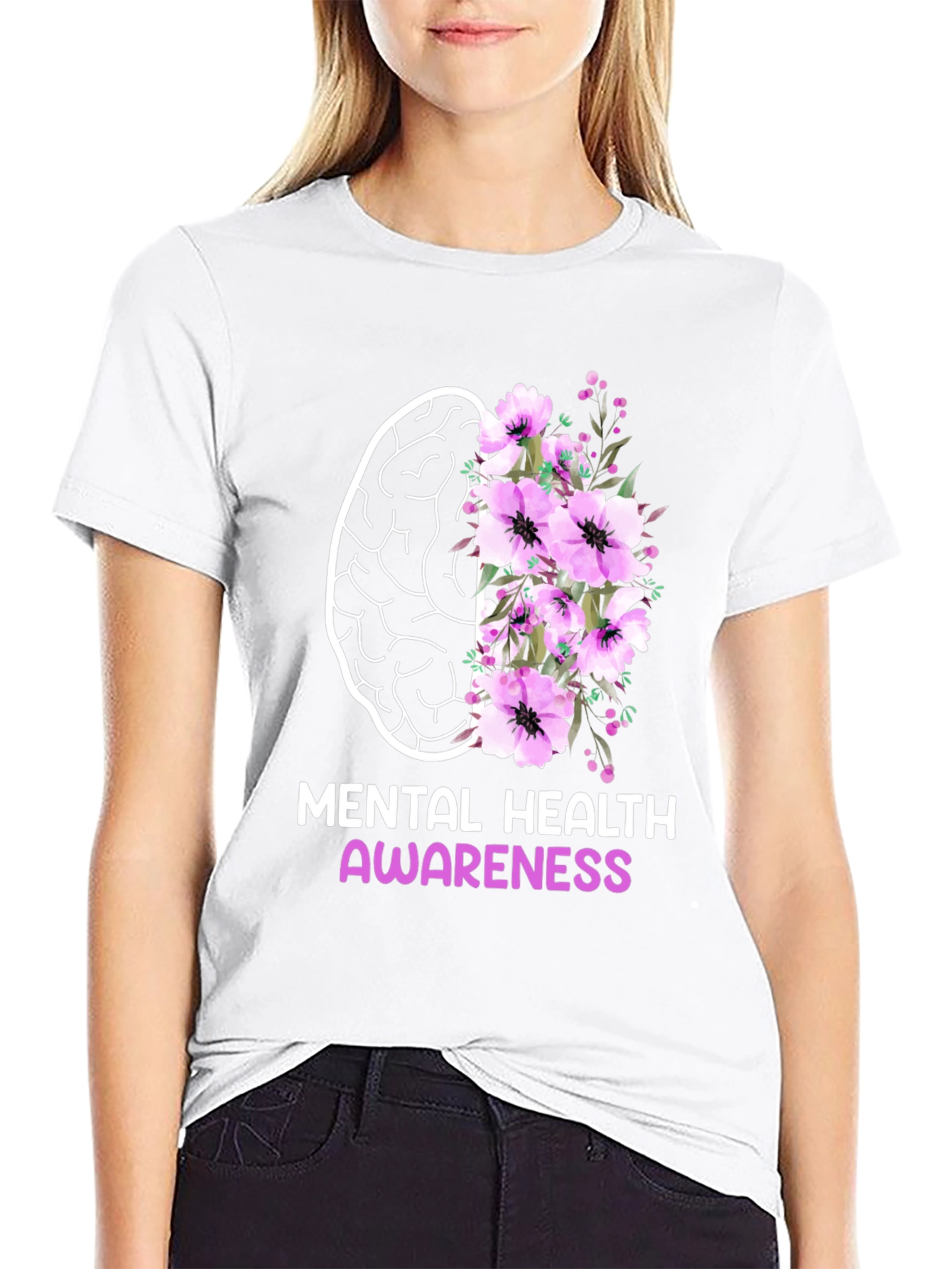 Mental Health Awareness Floral Brain T-Shirt