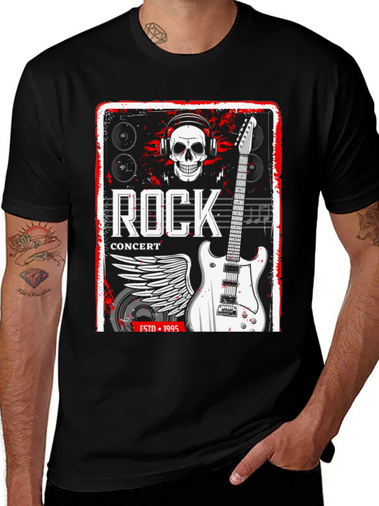 Rock Concert Skull Guitar Graphic Tee - Black
