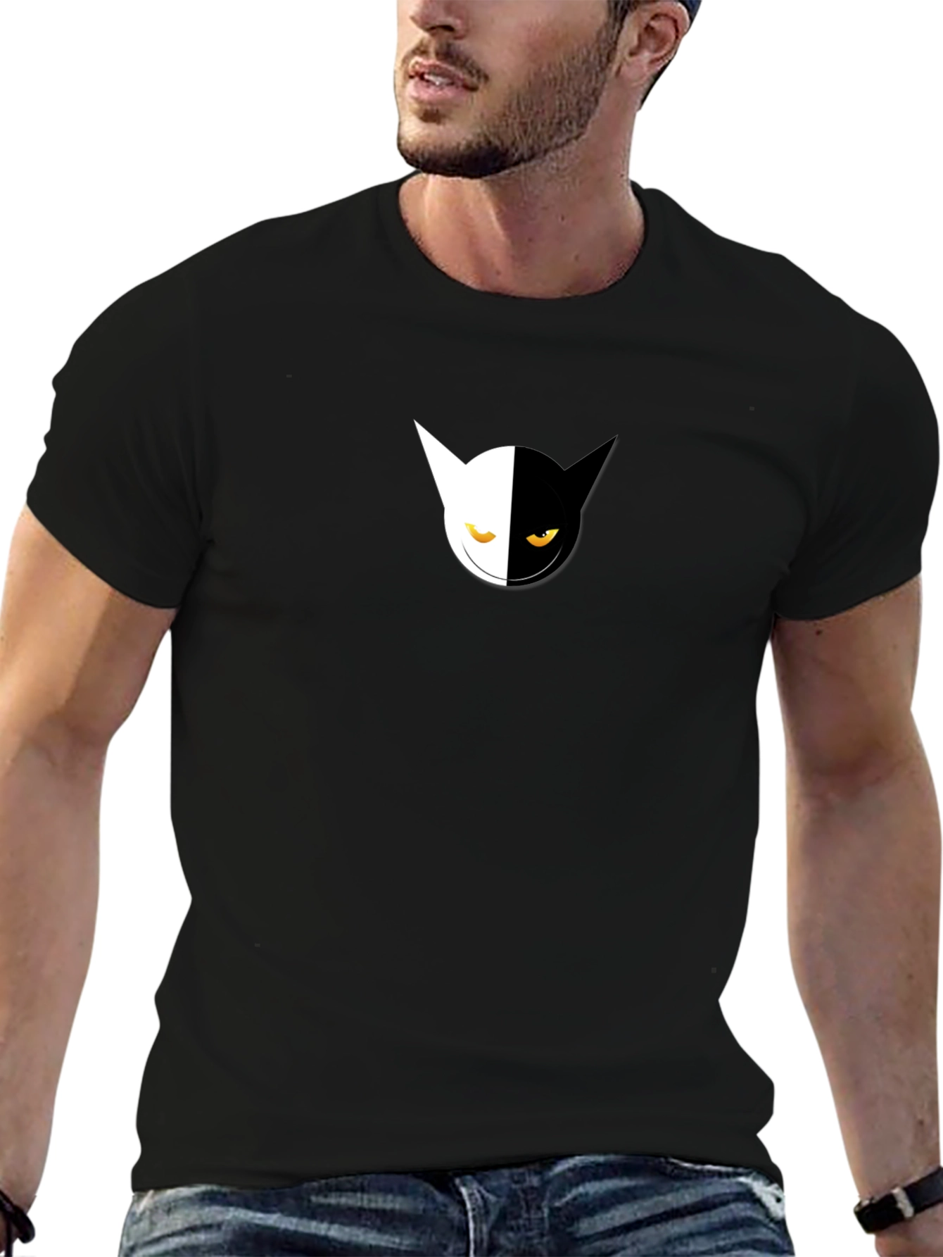 Yin Yang Cat Graphic Tee - Soft Cotton Blend