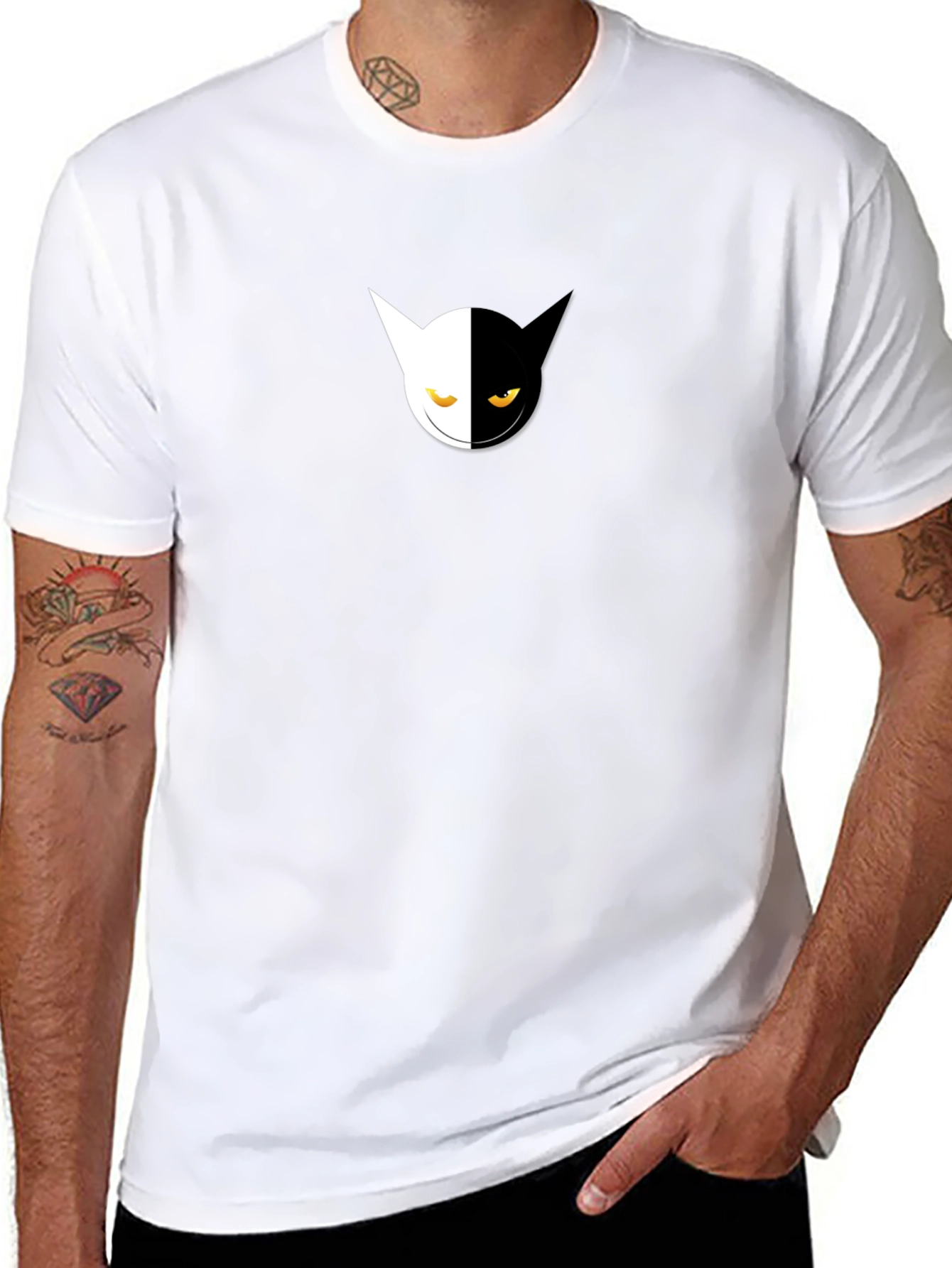 Yin Yang Cat Graphic Tee - Soft Cotton Blend