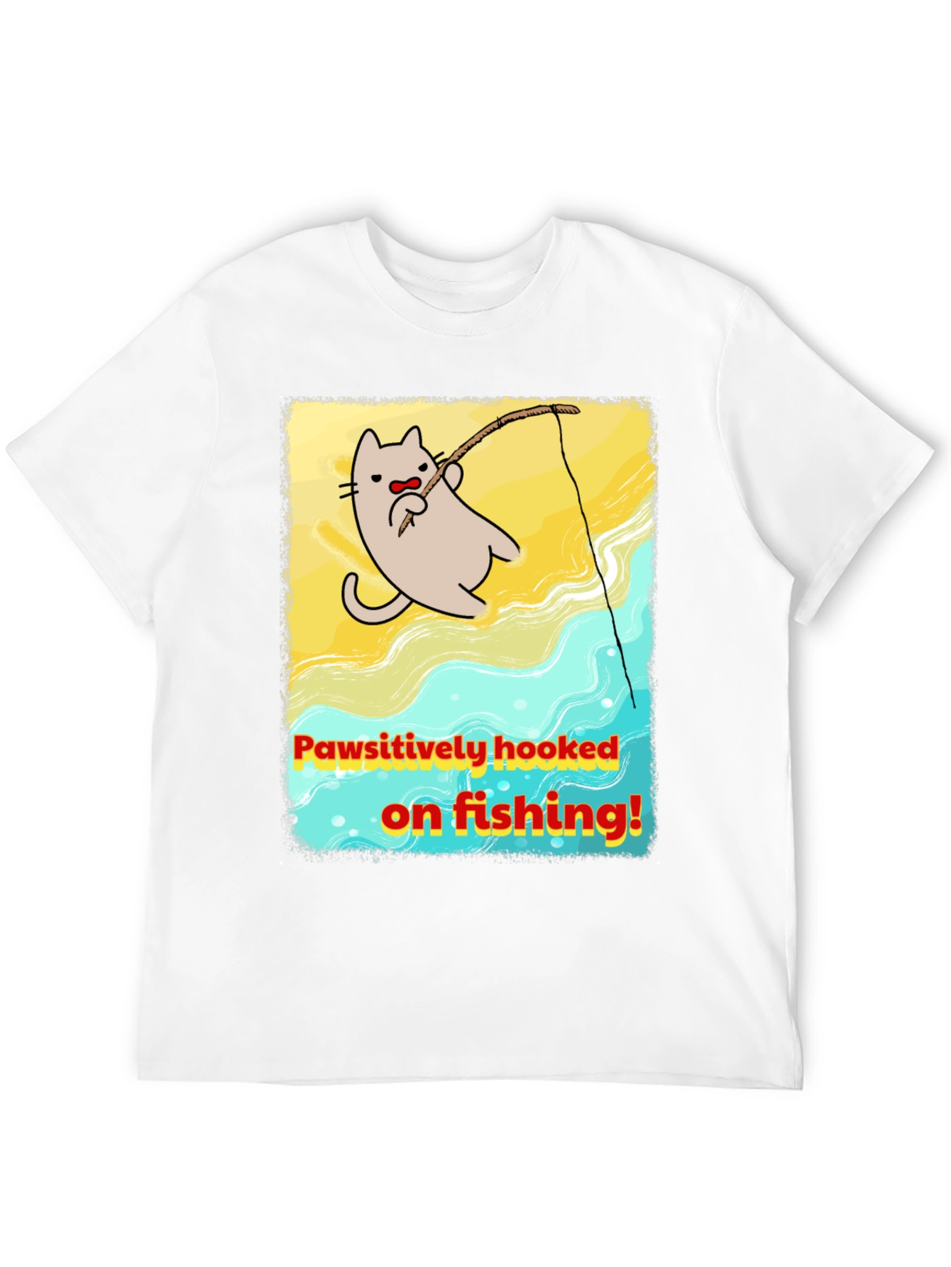 Pawsitively Hooked Cat Fishing Graphic Tee