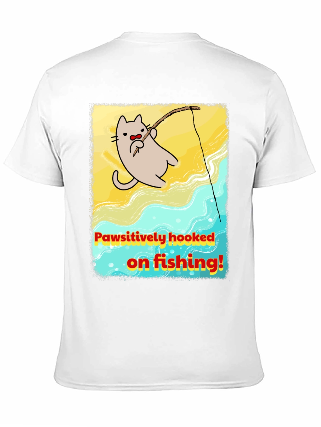 Pawsitively Hooked Cat Fishing Graphic Tee