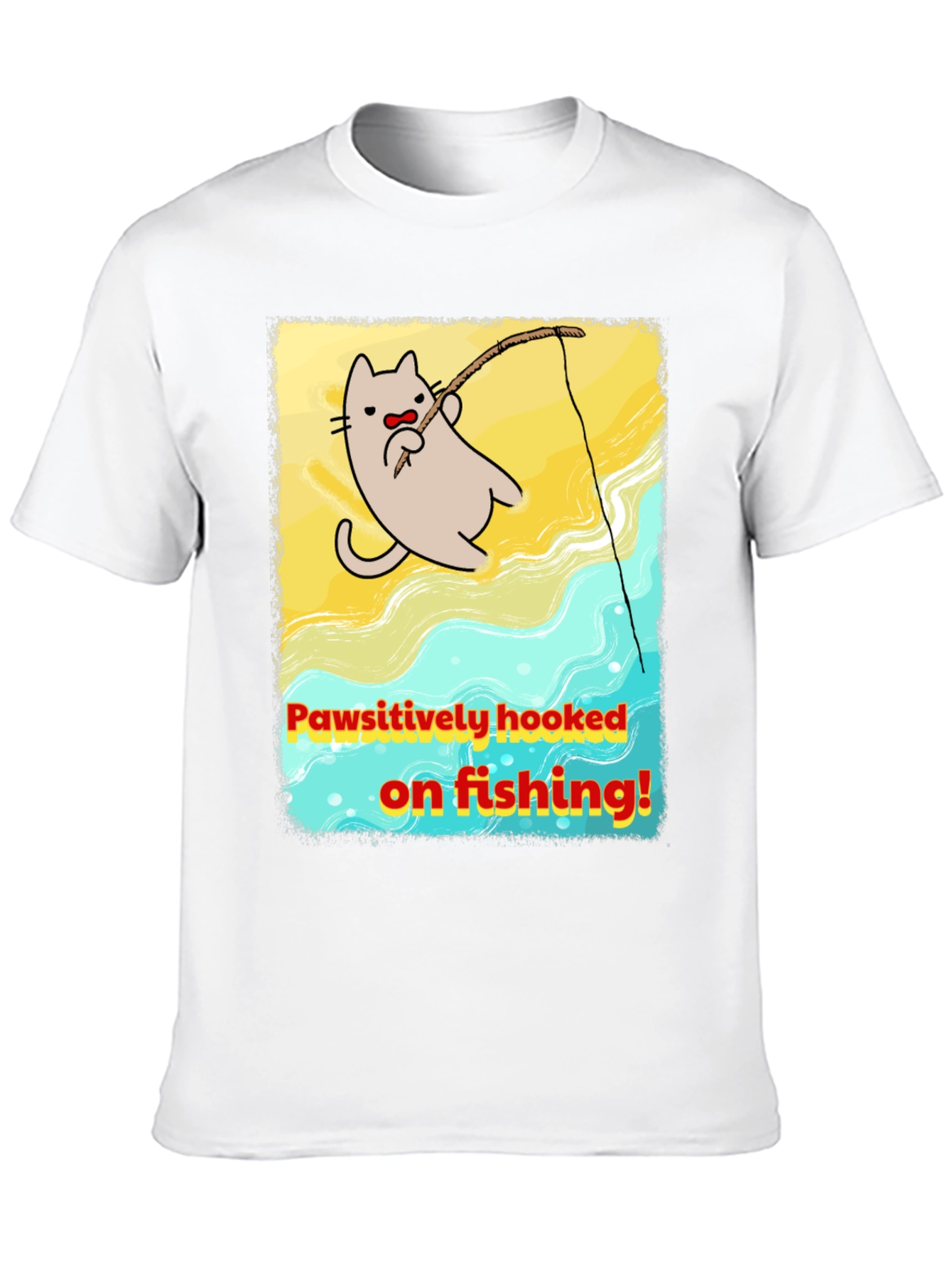 Pawsitively Hooked Cat Fishing Graphic Tee